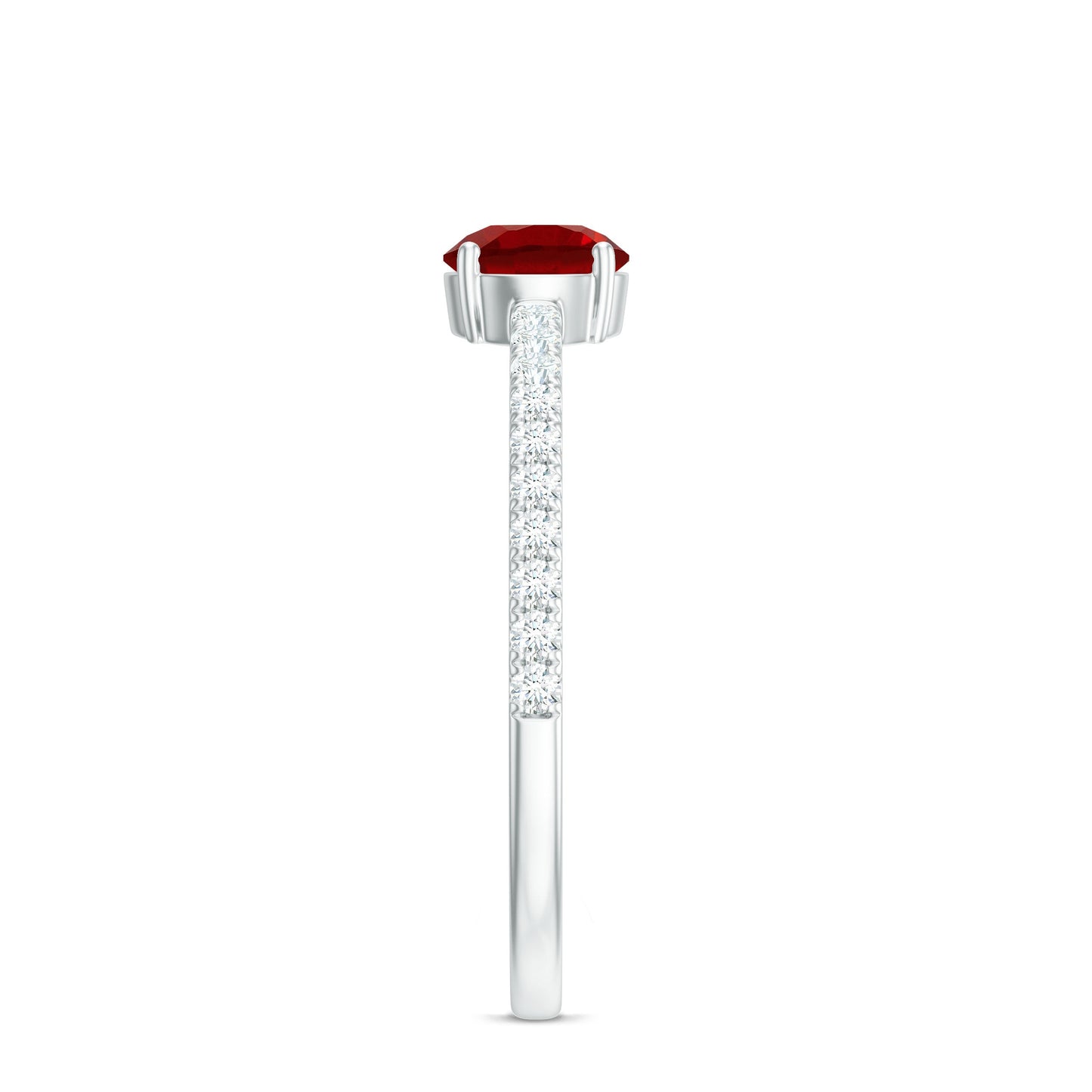 Round Lab Created Ruby Solitaire Promise Ring with Diamond