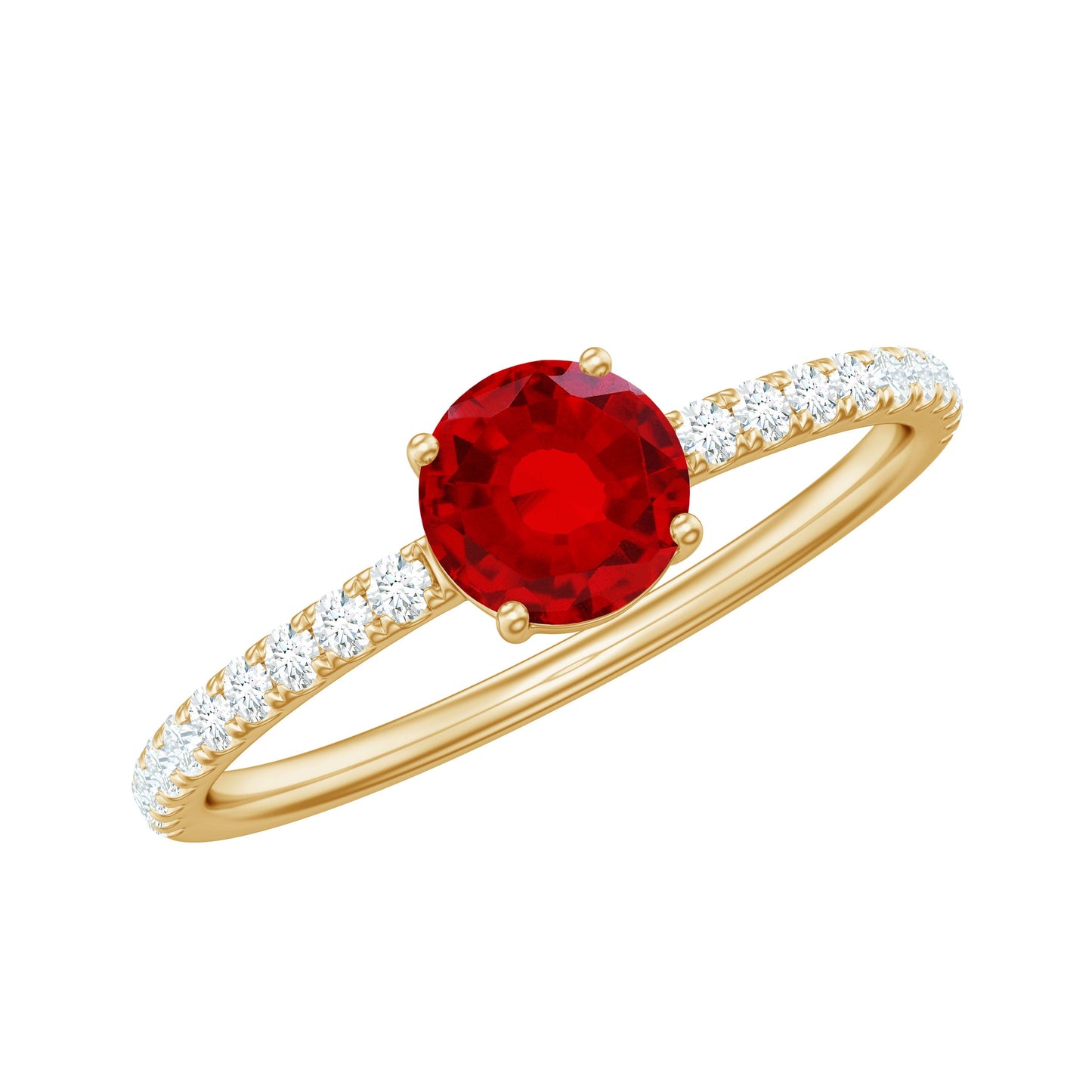 Round Lab Created Ruby Solitaire Promise Ring with Diamond