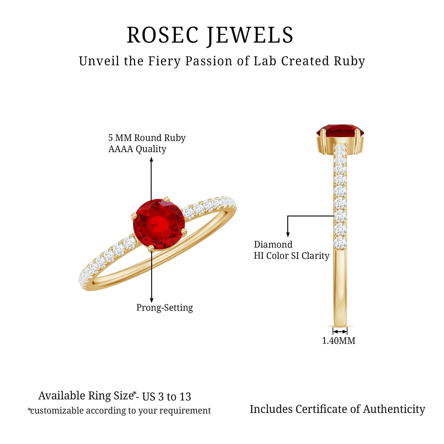 Round Lab Created Ruby Solitaire Promise Ring with Diamond