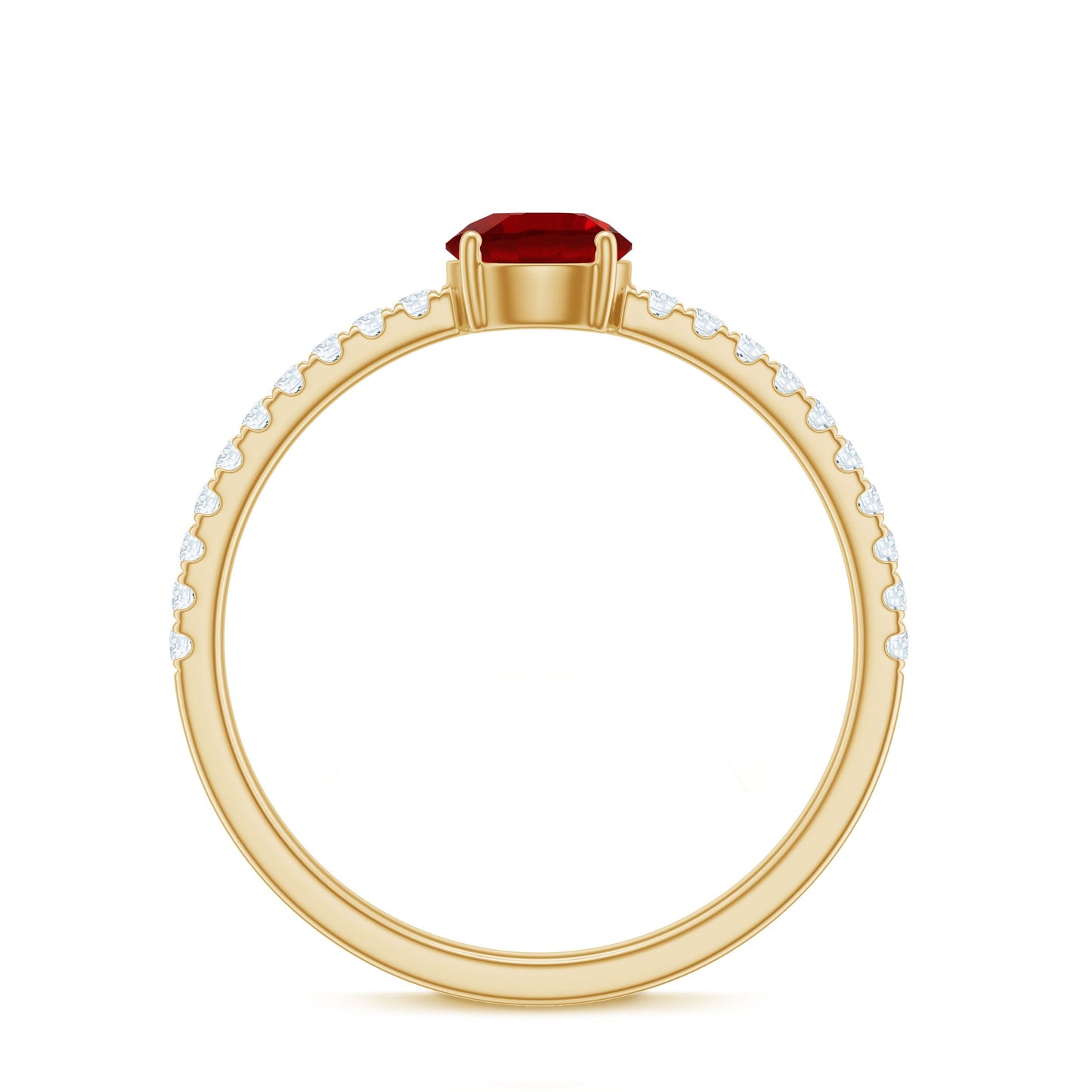 Round Lab Created Ruby Solitaire Promise Ring with Diamond