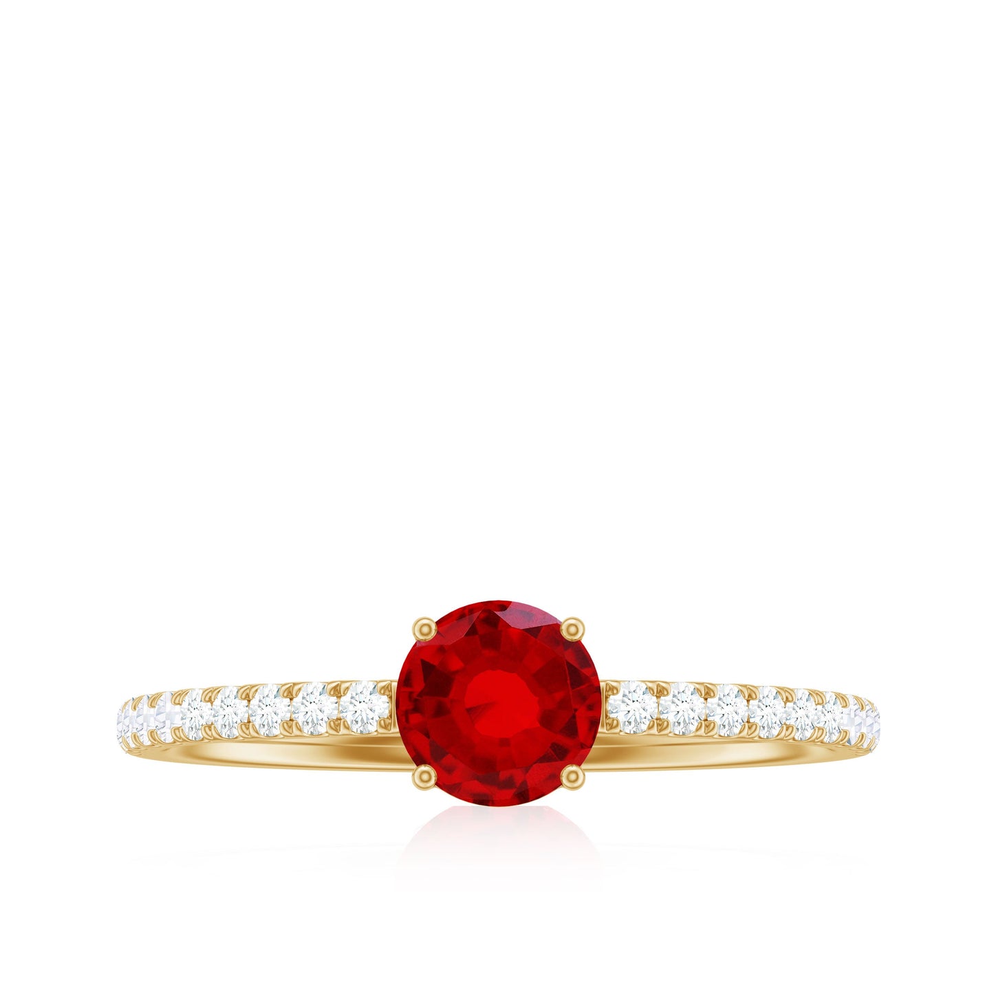 Round Lab Created Ruby Solitaire Promise Ring with Diamond