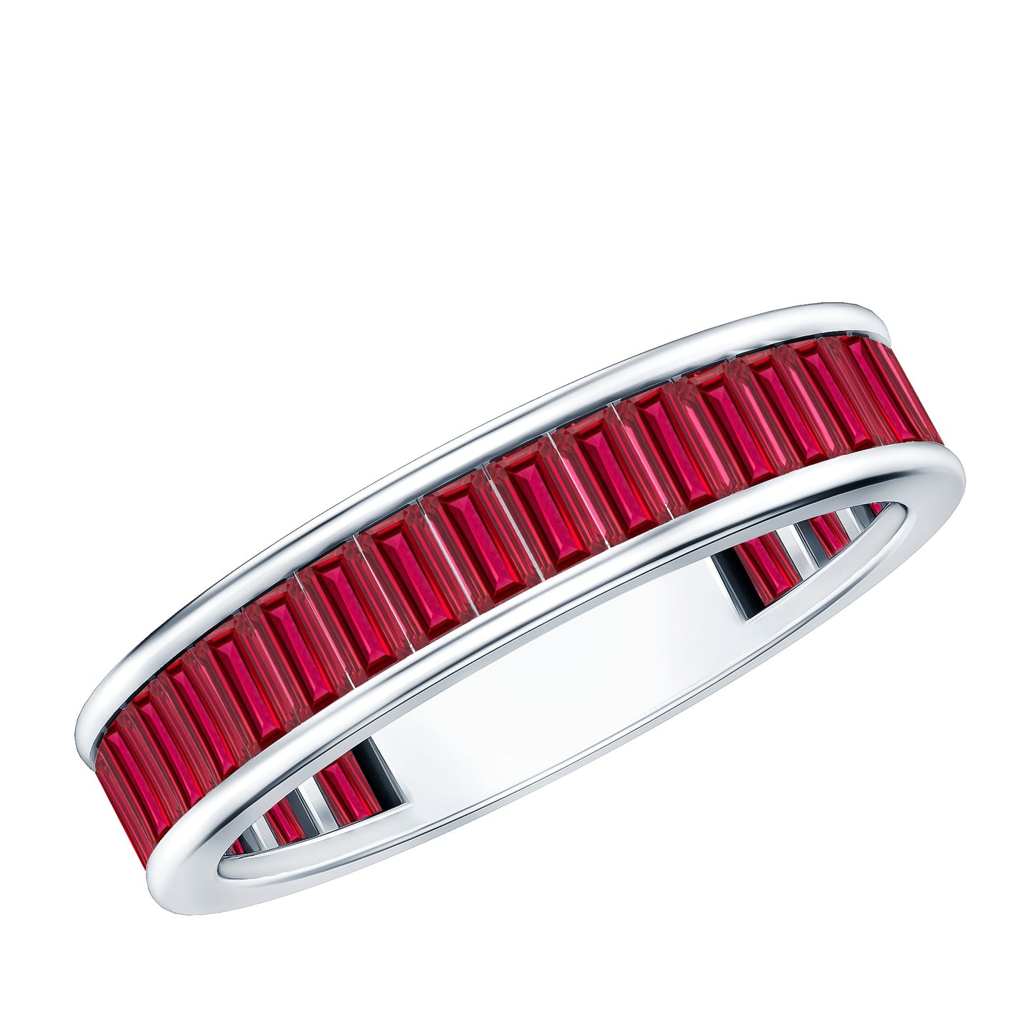 Baguette Shape Lab Grown Ruby Channel Set Eternity Band Ring