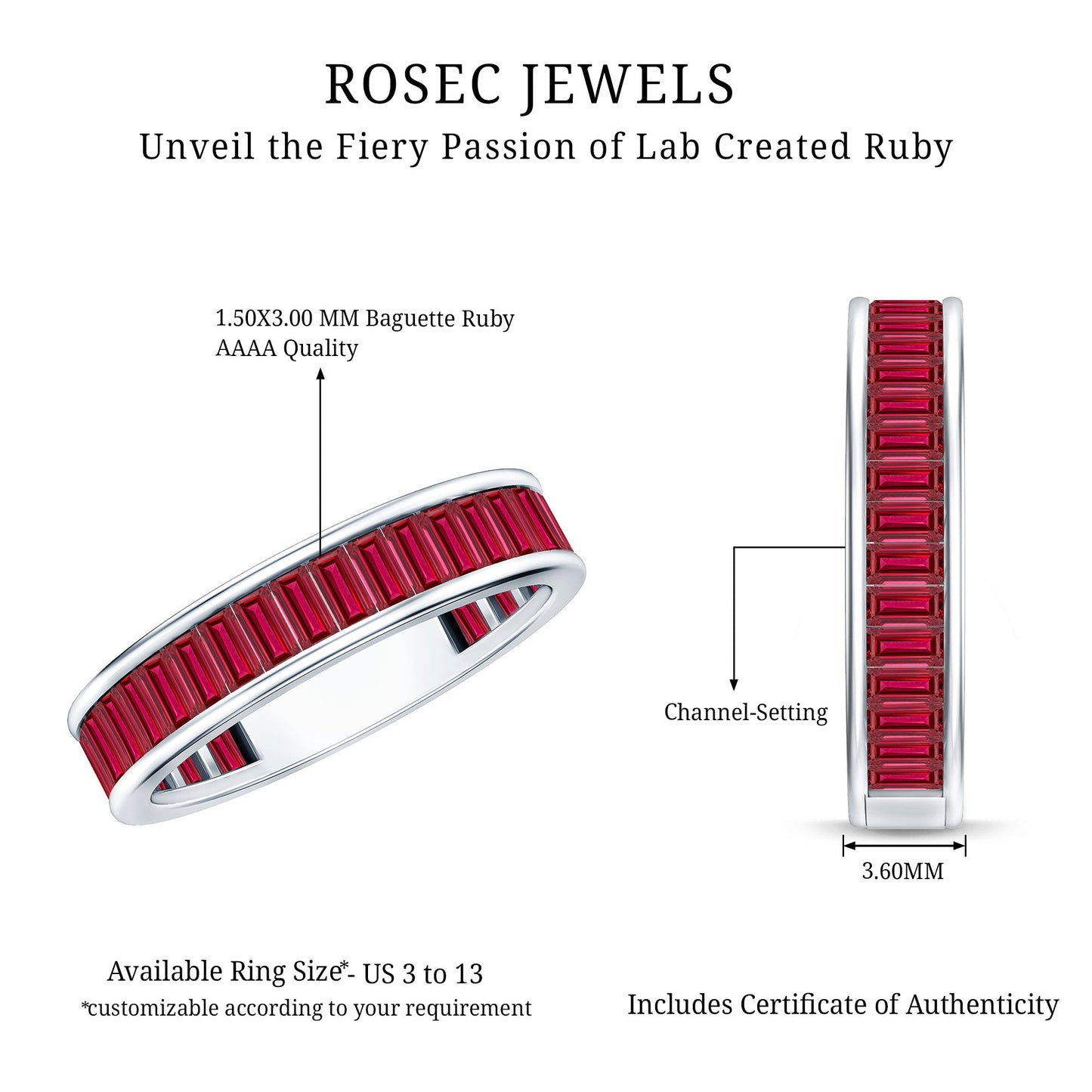 Baguette Shape Lab Grown Ruby Channel Set Eternity Band Ring