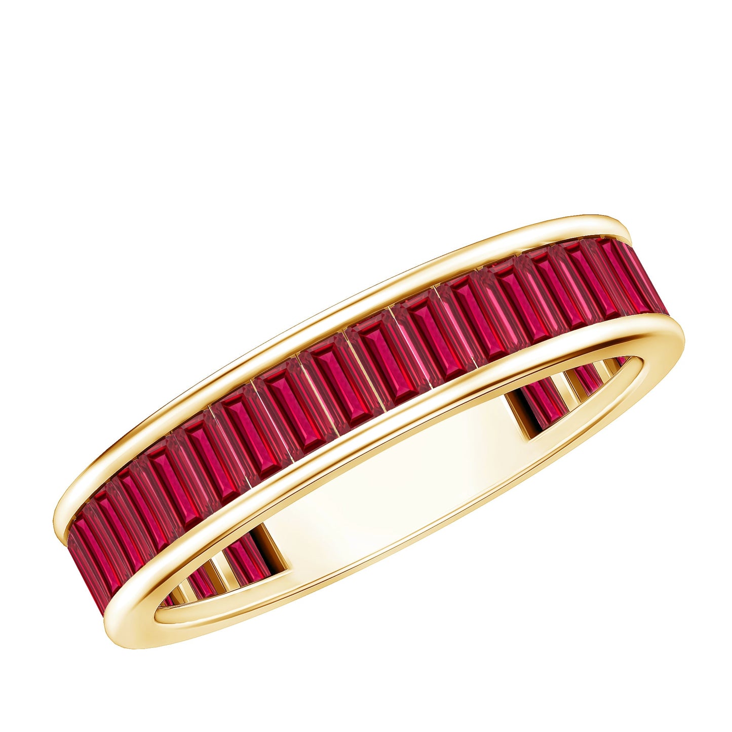 Baguette Shape Lab Grown Ruby Channel Set Eternity Band Ring