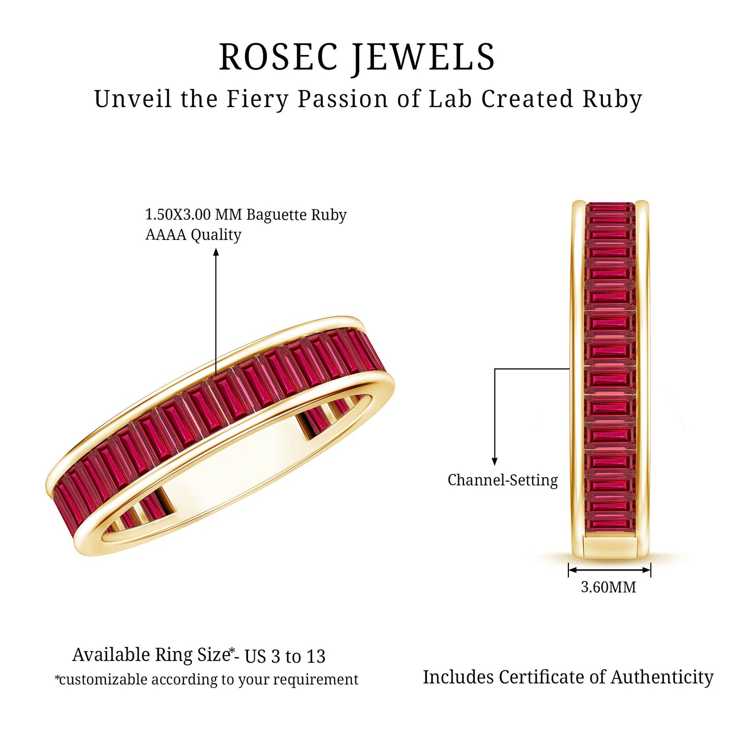 Baguette Shape Lab Grown Ruby Channel Set Eternity Band Ring