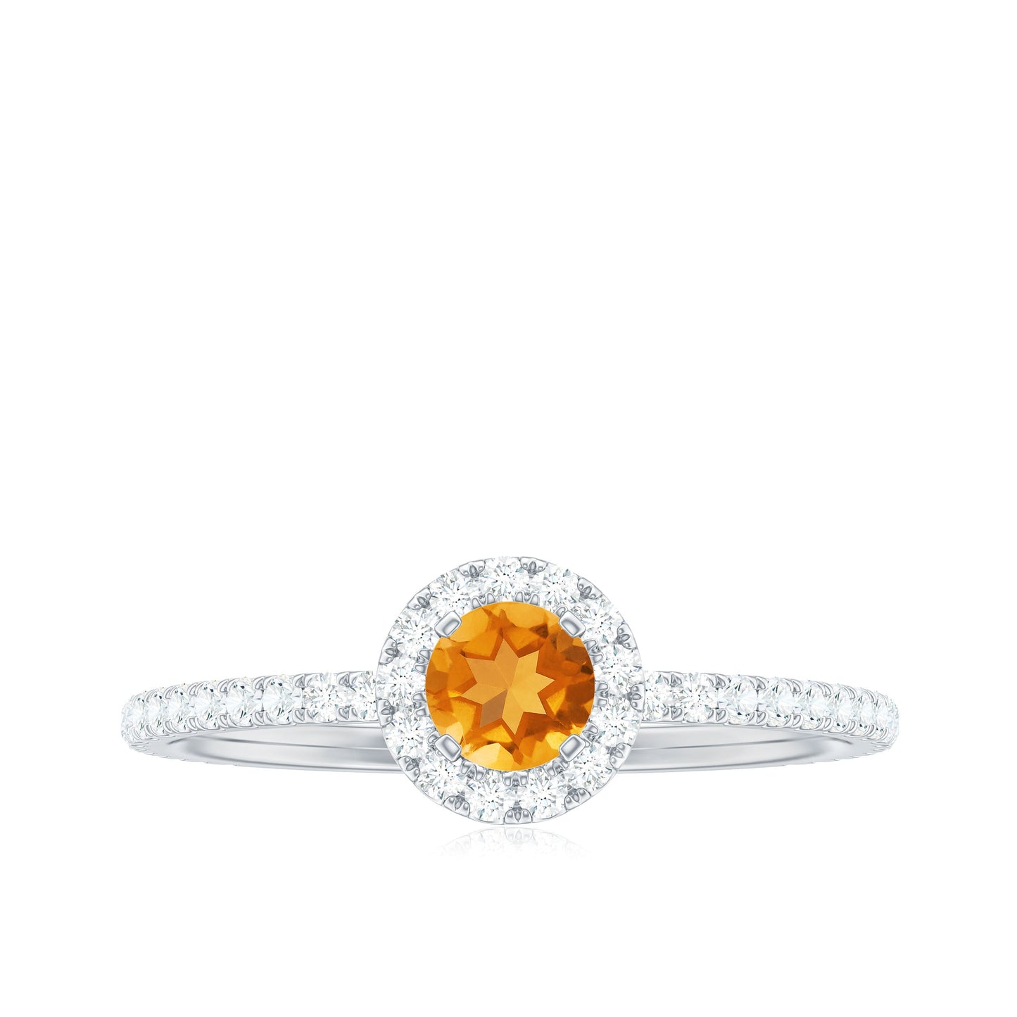 Minimal Citrine Engagement Ring with Diamond Halo