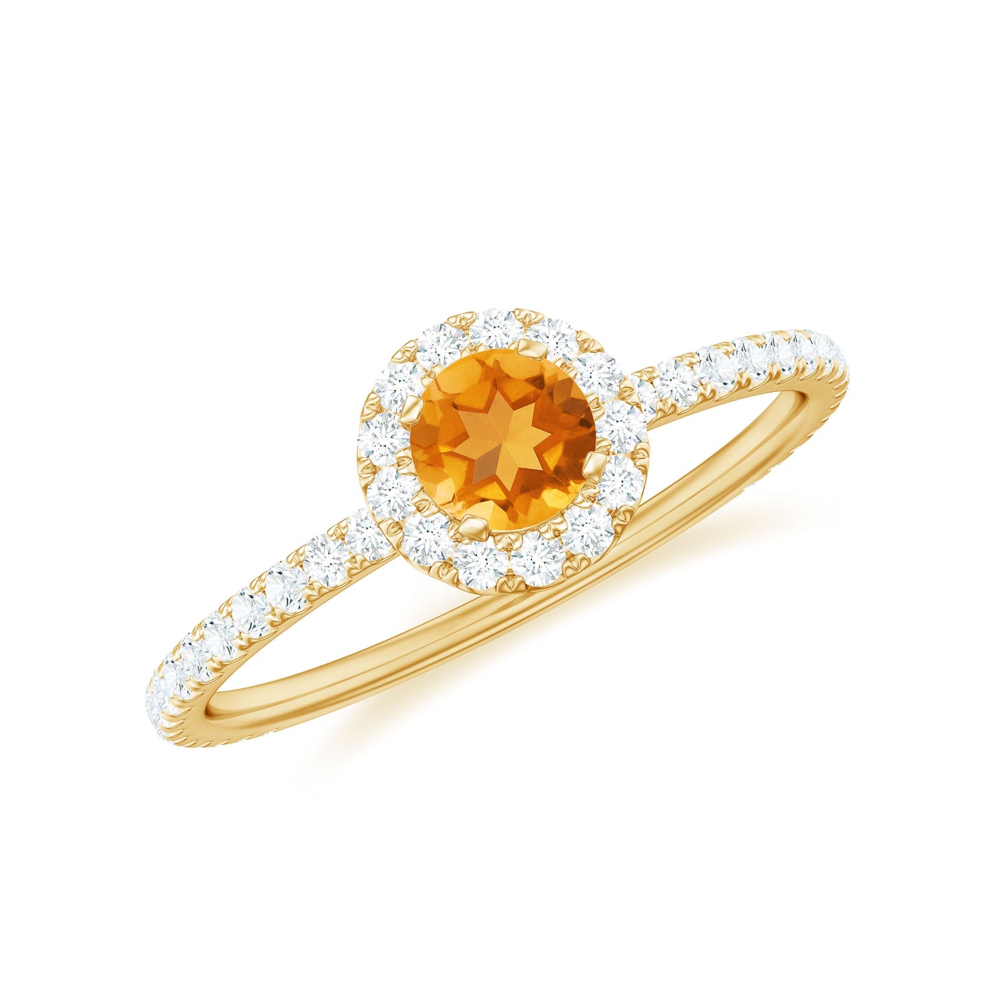 Minimal Citrine Engagement Ring with Diamond Halo
