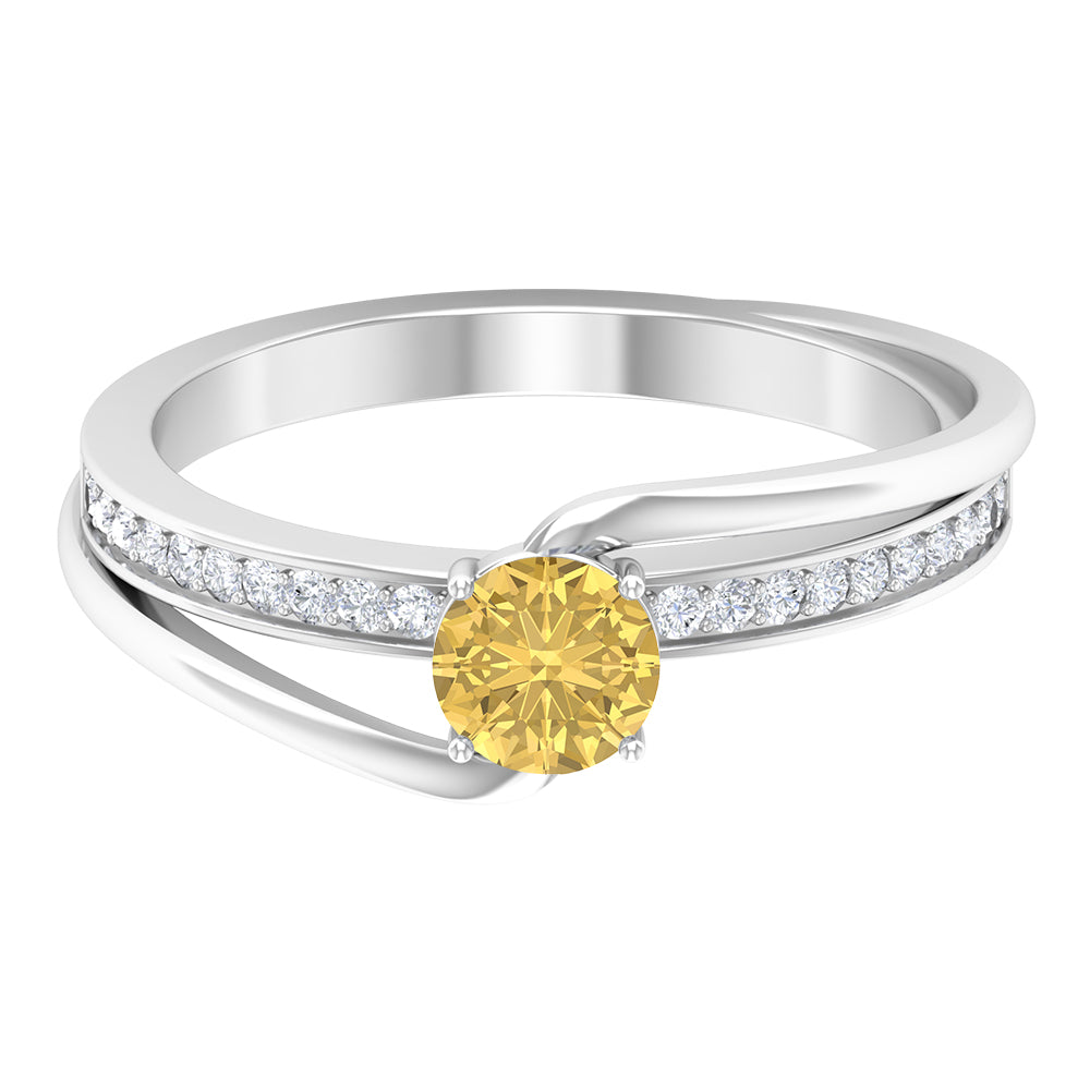 Natural Citrine Engagement Ring with Diamond Bypass Shank