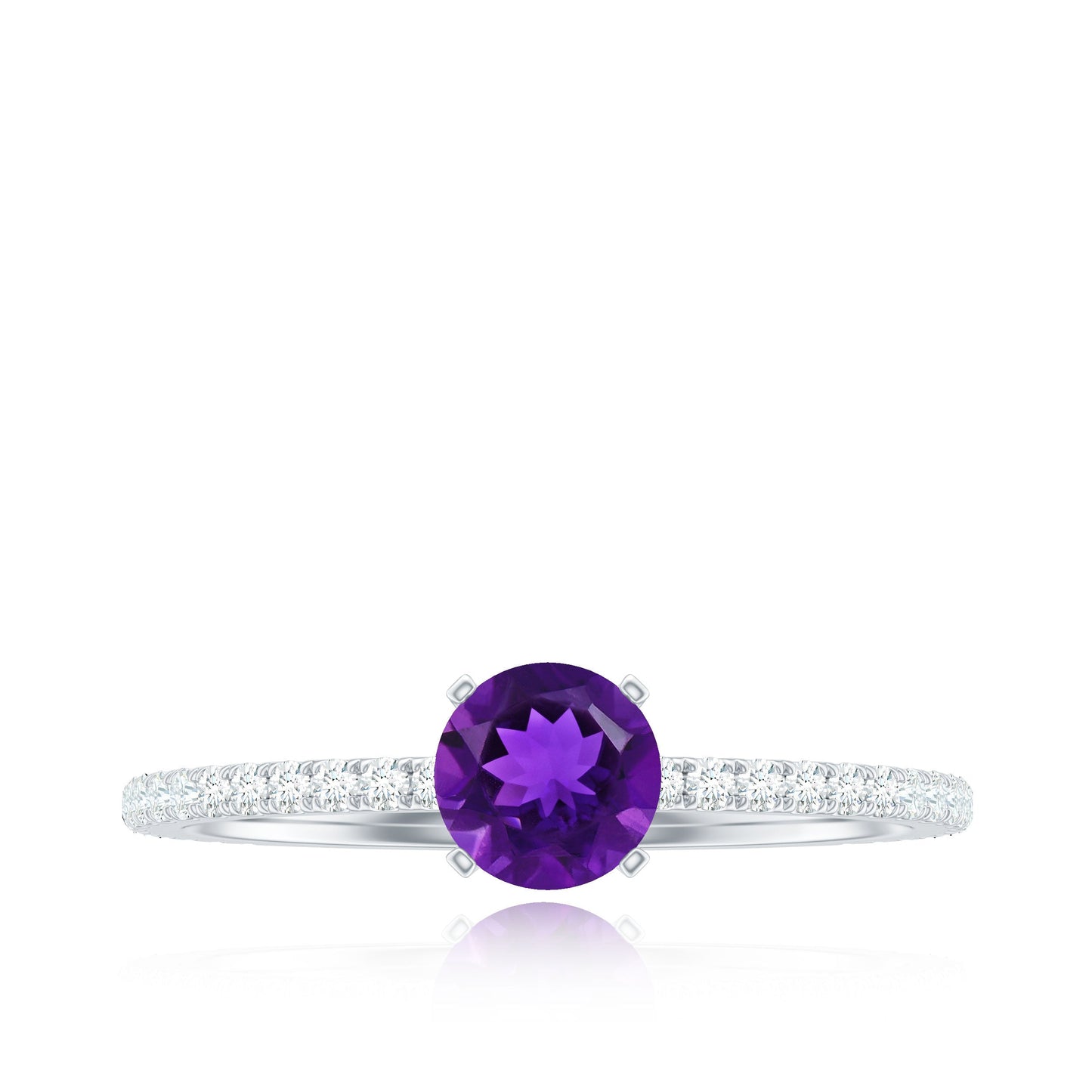 Real Amethyst Diamond Promise Ring for Women