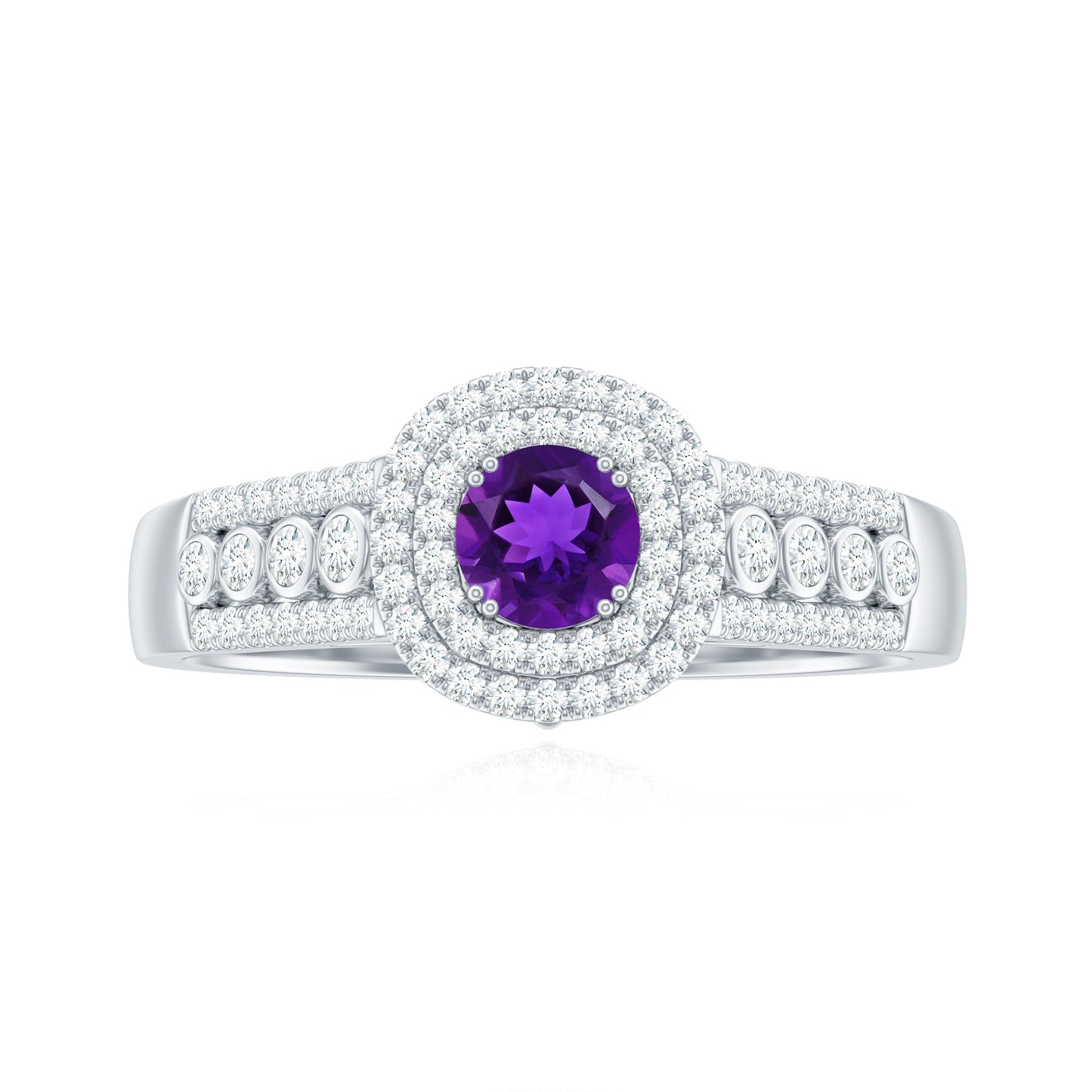 3 CT Amethyst Double Halo Engagement Ring with Moissanite