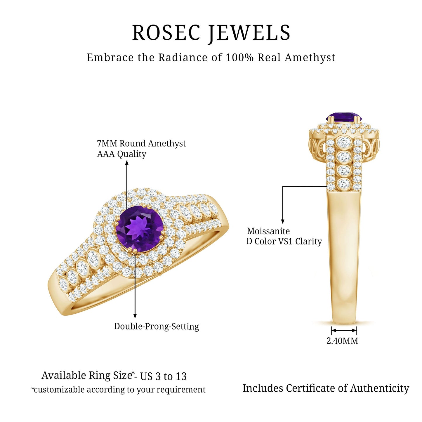 3 CT Amethyst Double Halo Engagement Ring with Moissanite