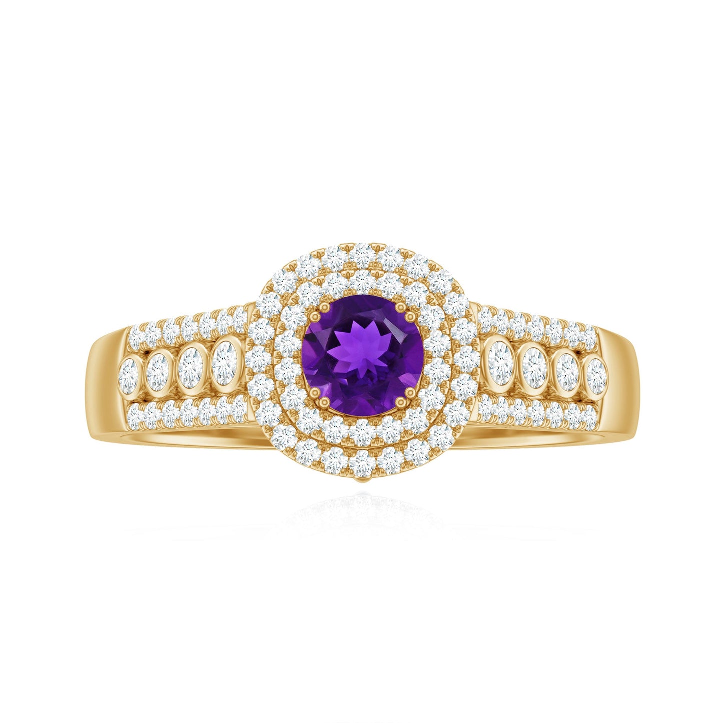 3 CT Amethyst Double Halo Engagement Ring with Moissanite