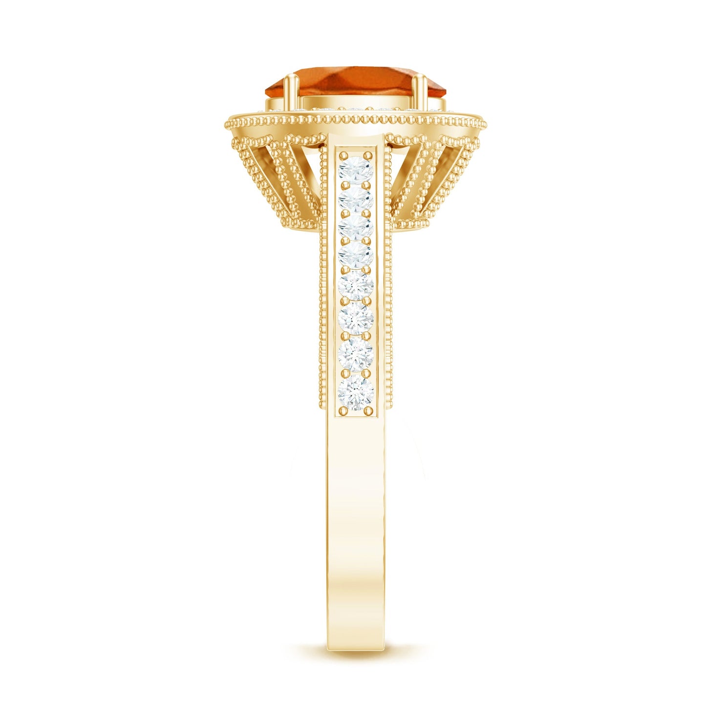 1.5 Carat Lab Grown Orange Sapphire Engagement Ring with Diamond Halo
