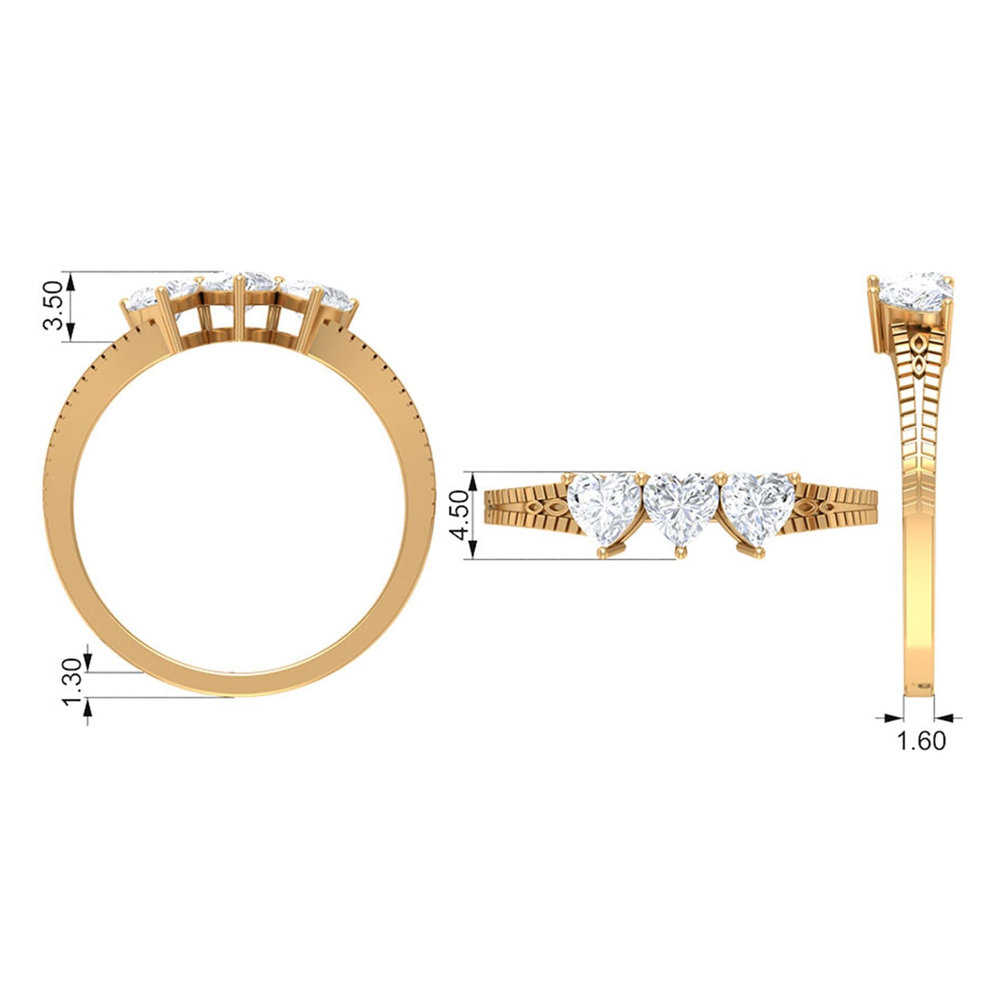 3/4 CT Heart Shape Zircon Three Stone Promise Ring