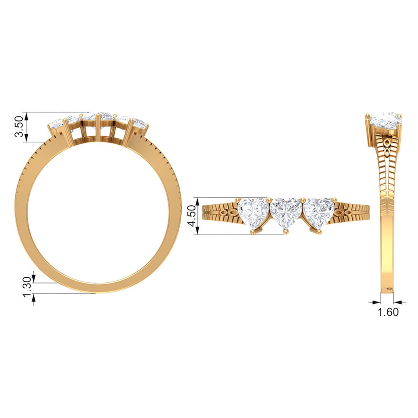 3/4 CT Heart Shape Zircon Three Stone Promise Ring