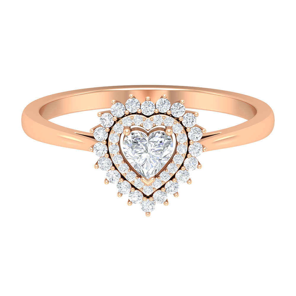 Certified Real 0.25 Carat Diamond Heart Engagement Ring with Double Halo