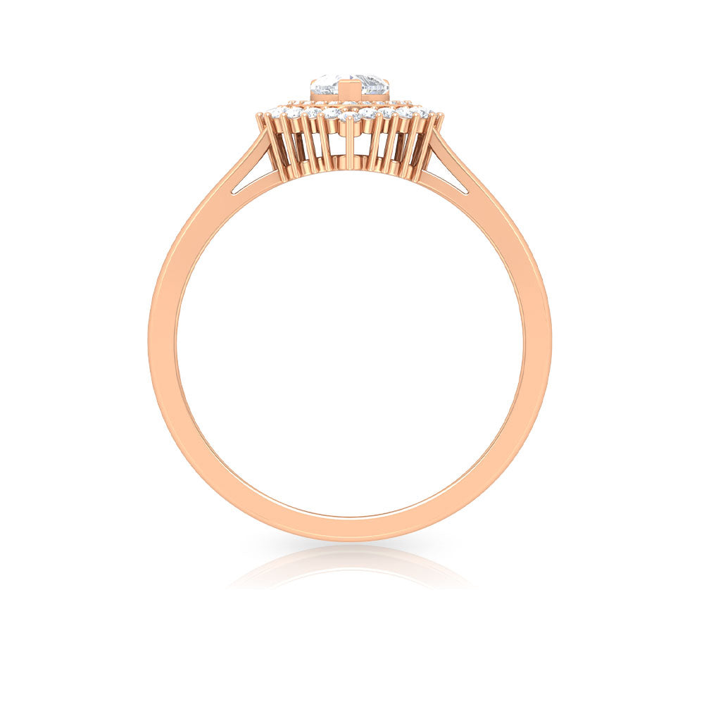 Certified Real 0.25 Carat Diamond Heart Engagement Ring with Double Halo