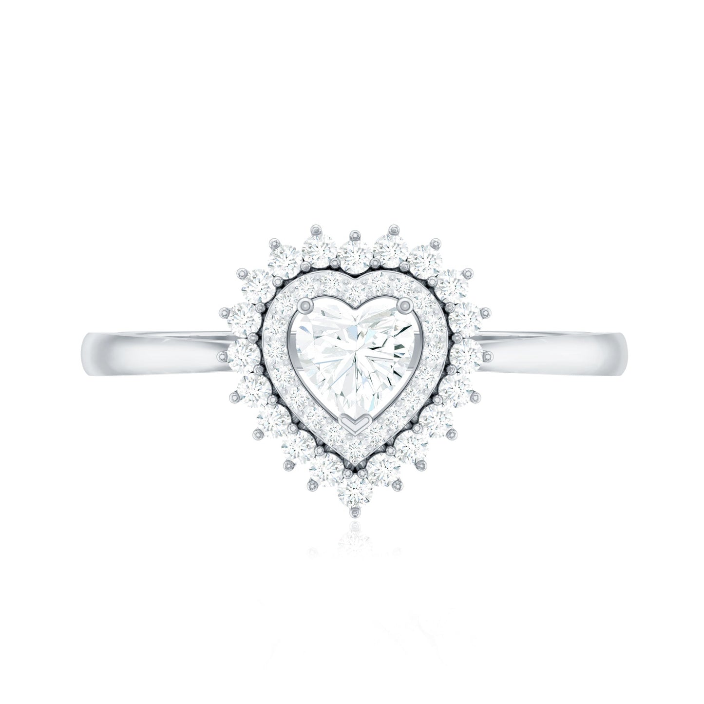 Certified Real 0.25 Carat Diamond Heart Engagement Ring with Double Halo