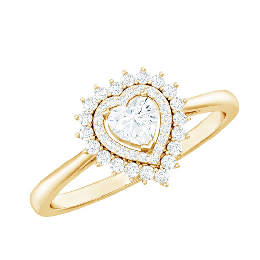 Certified Real 0.25 Carat Diamond Heart Engagement Ring with Double Halo