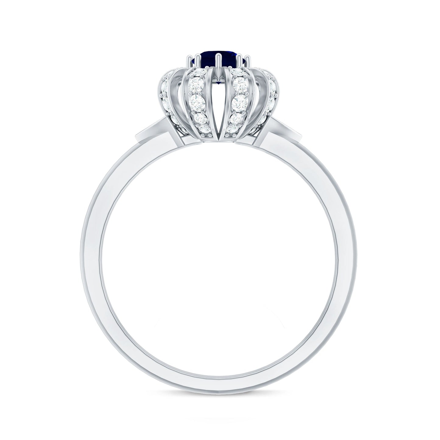 0.75 CT Blue Sapphire Flower Promise Ring with Diamond