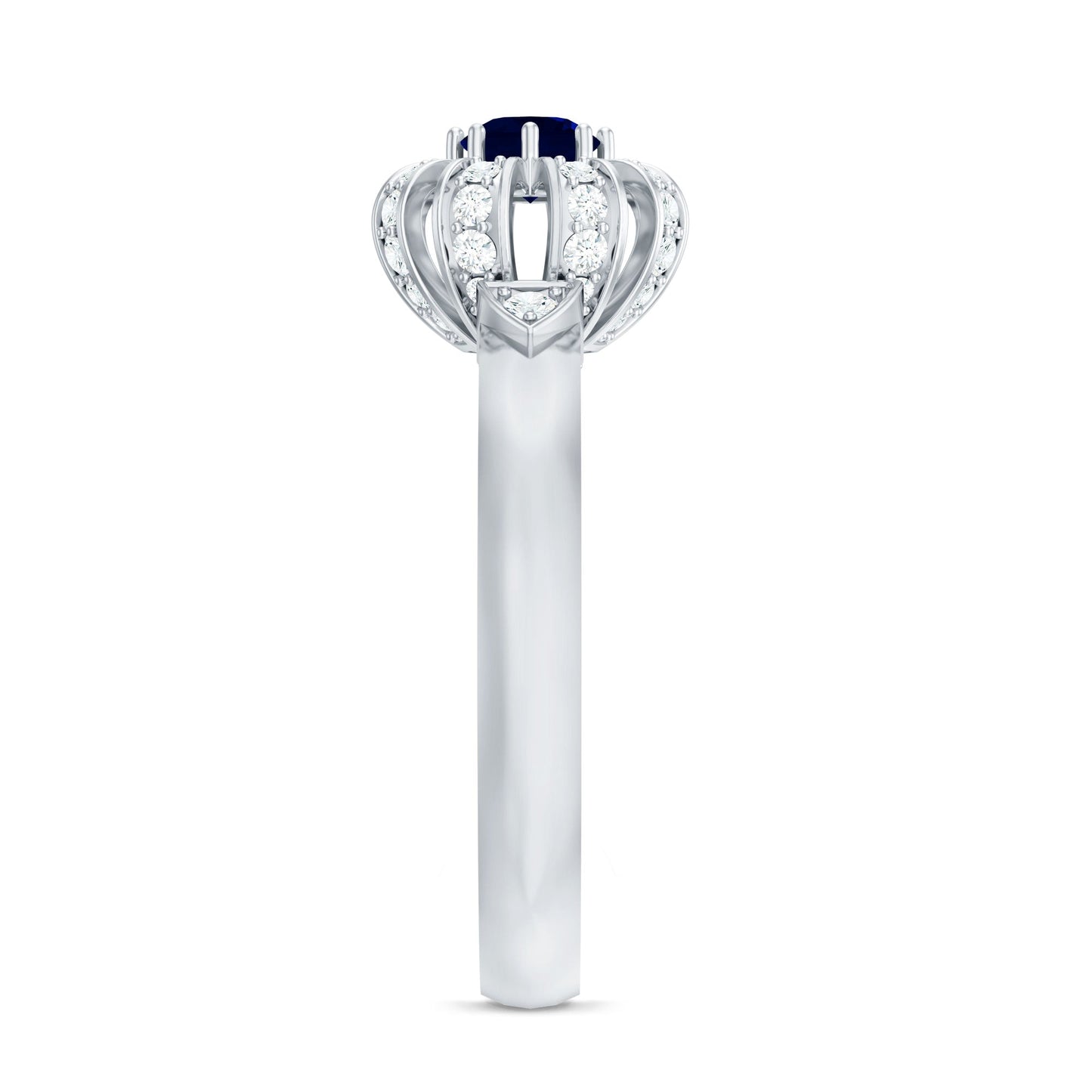 0.75 CT Blue Sapphire Flower Promise Ring with Diamond