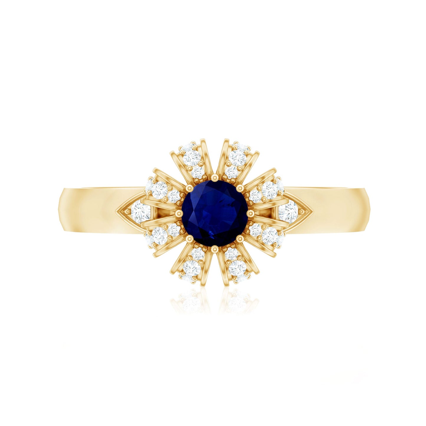 0.75 CT Blue Sapphire Flower Promise Ring with Diamond