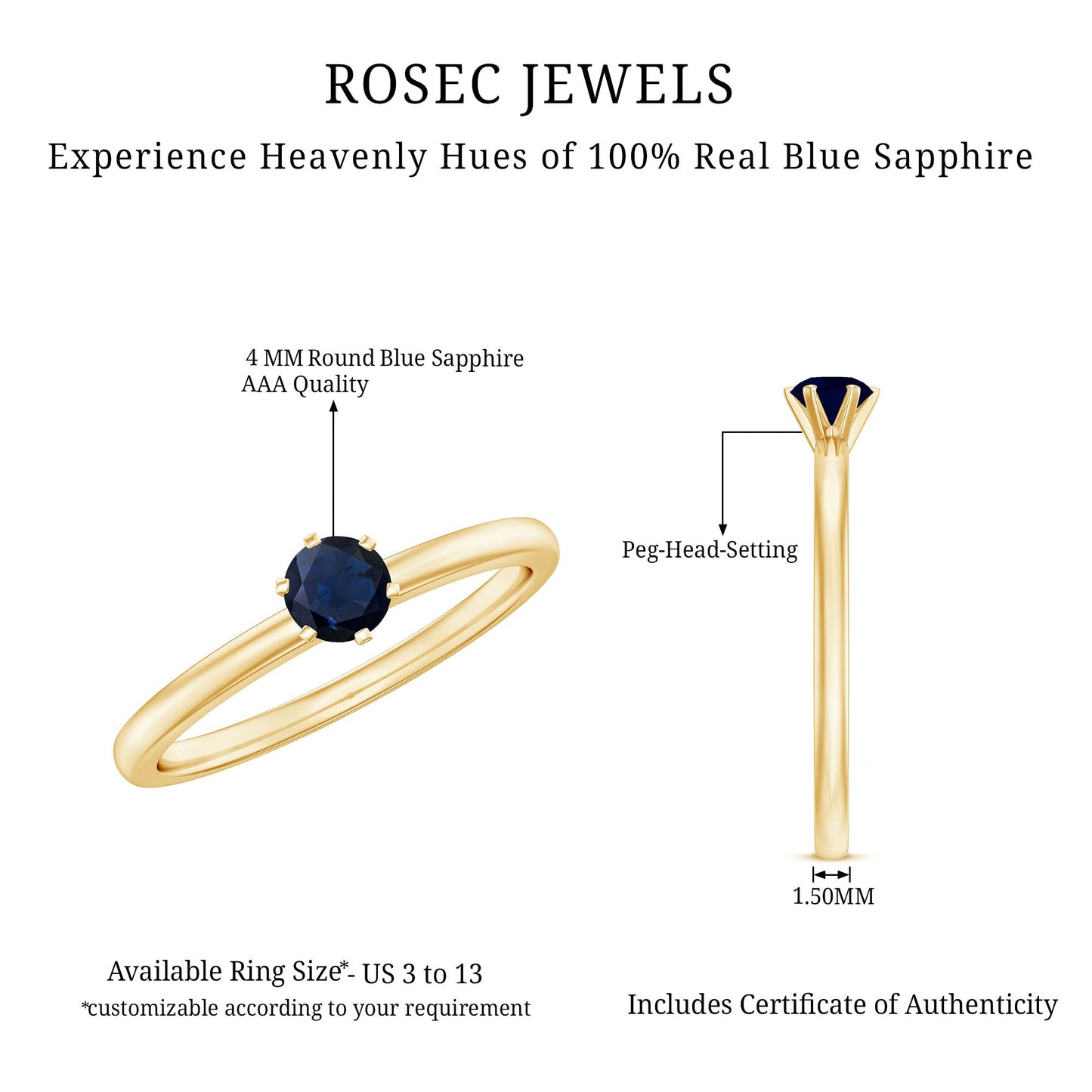 1/4 CT Solitaire Blue Sapphire Promise Ring