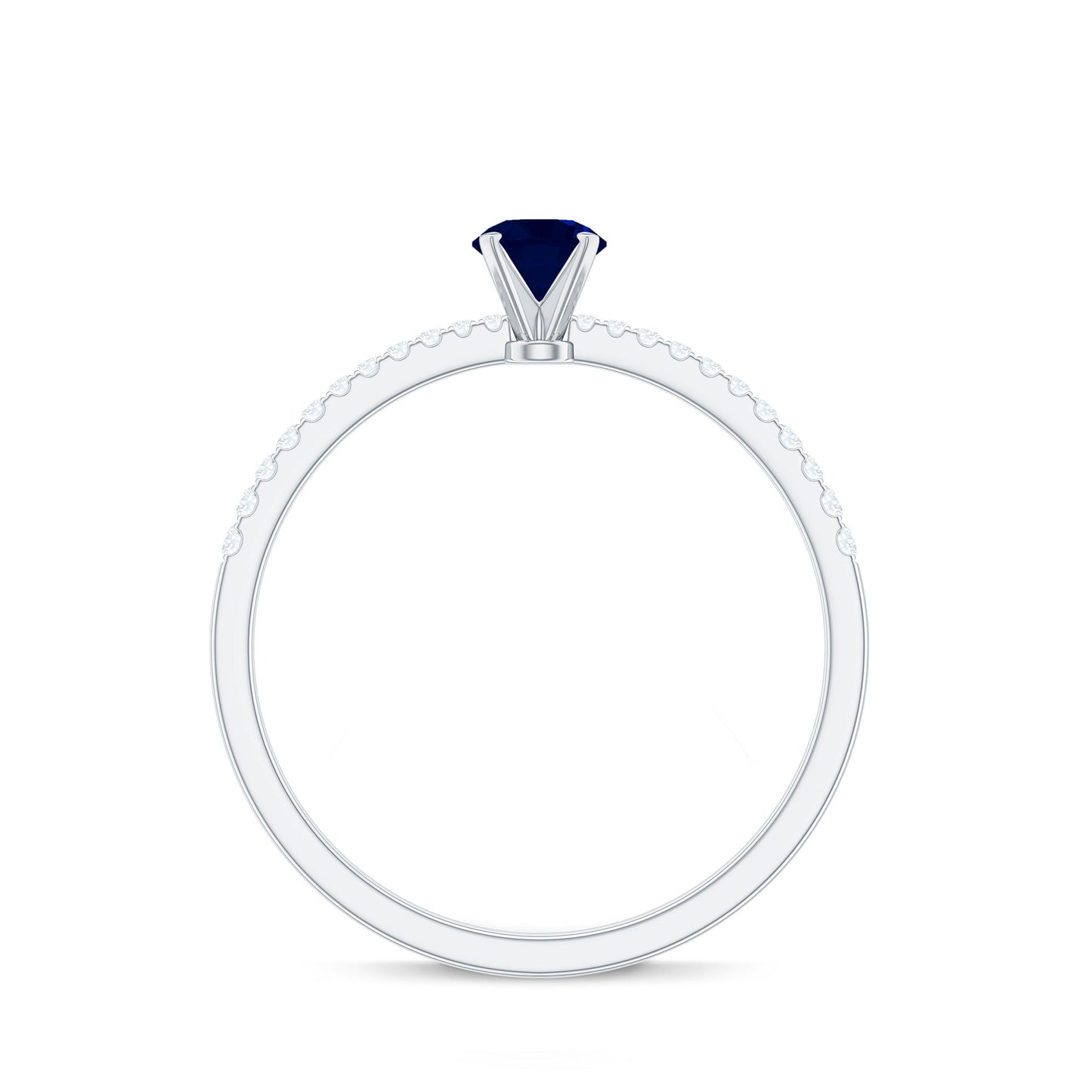 1/2 CT French Set Solitaire Blue Sapphire and Diamond Minimal Ring