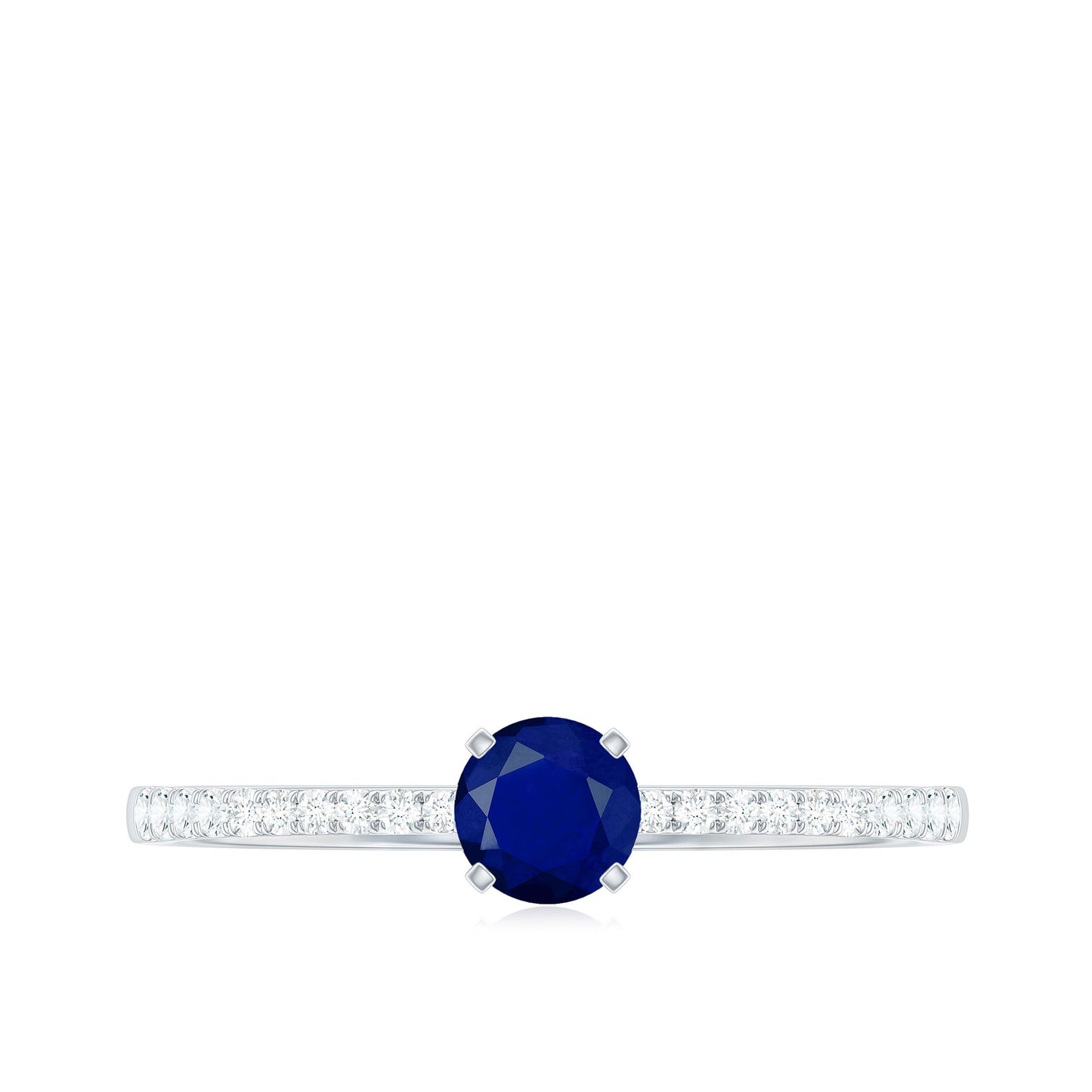1/2 CT French Set Solitaire Blue Sapphire and Diamond Minimal Ring