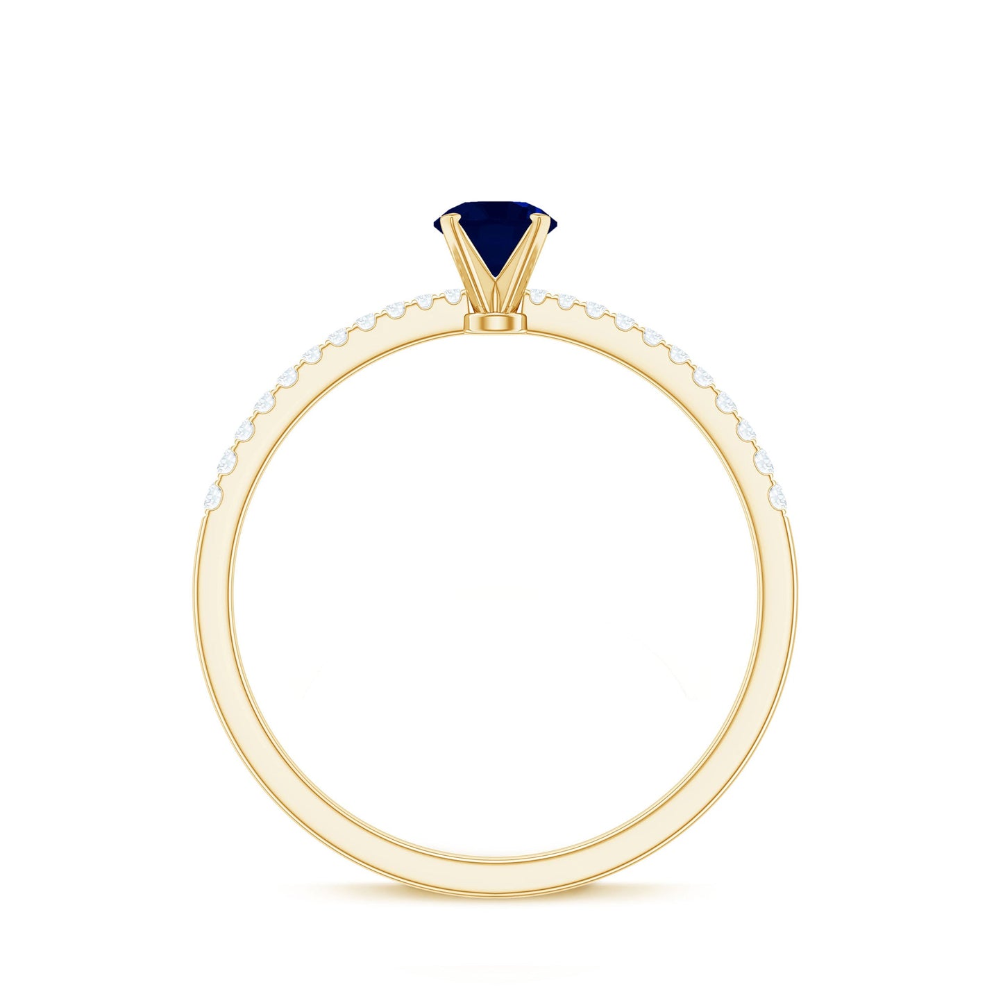 1/2 CT French Set Solitaire Blue Sapphire and Diamond Minimal Ring