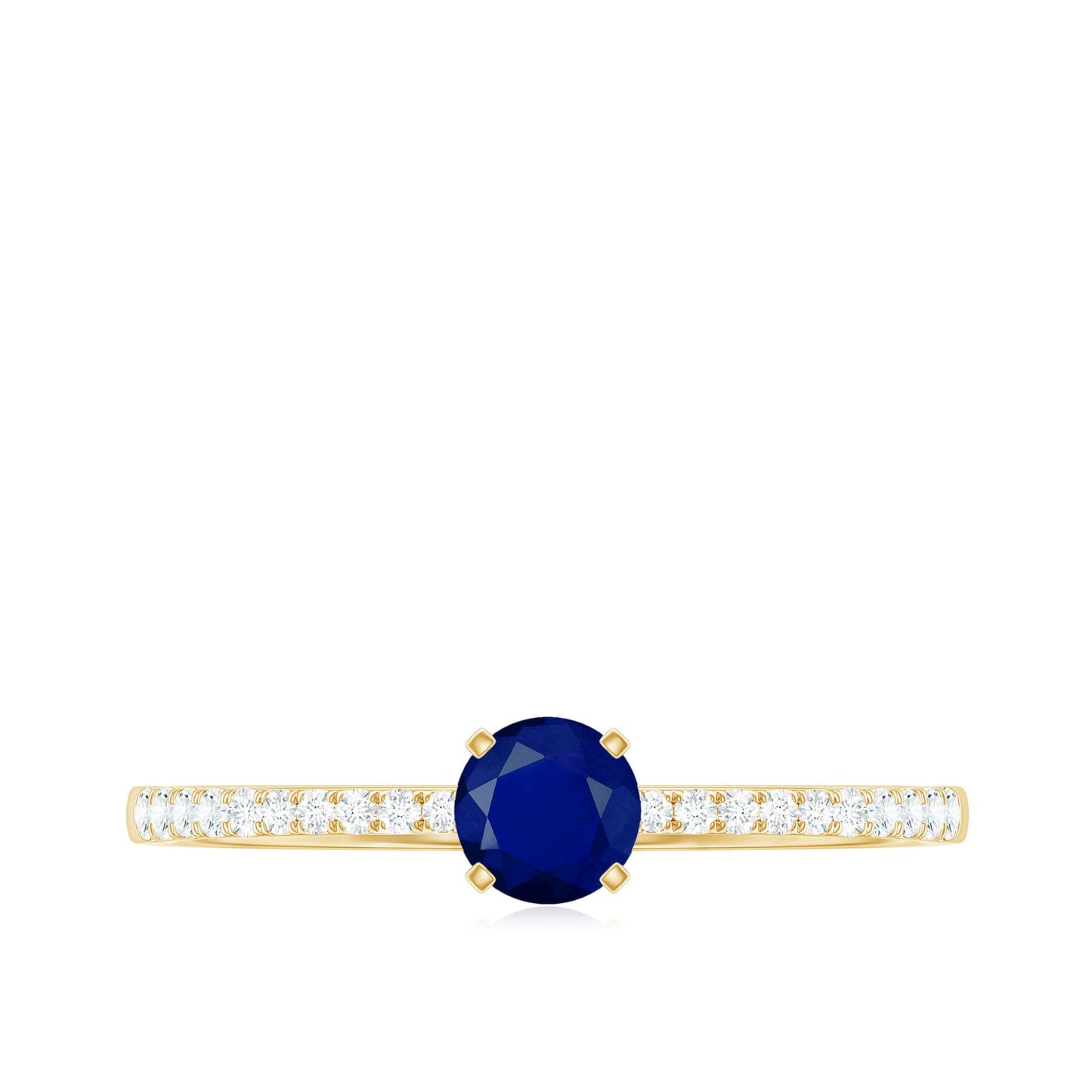 1/2 CT French Set Solitaire Blue Sapphire and Diamond Minimal Ring