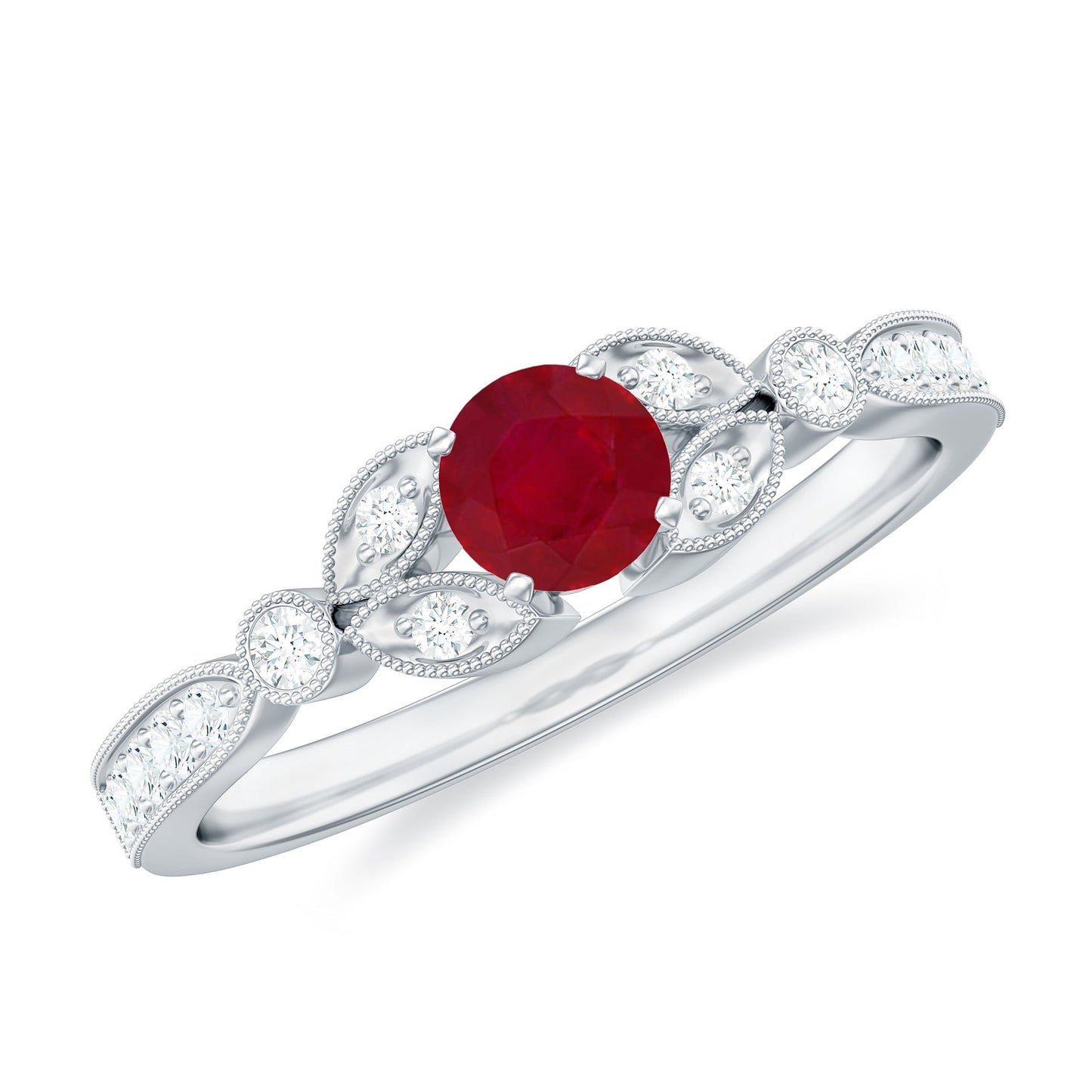 Vintage Style 0.6 Carat Ruby Diamond Engagement Ring for Women
