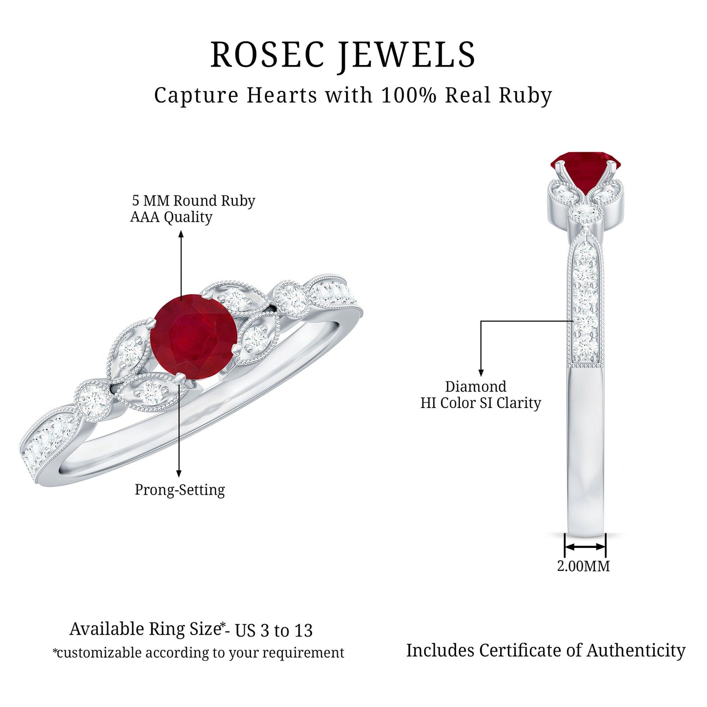 Vintage Style 0.6 Carat Ruby Diamond Engagement Ring for Women