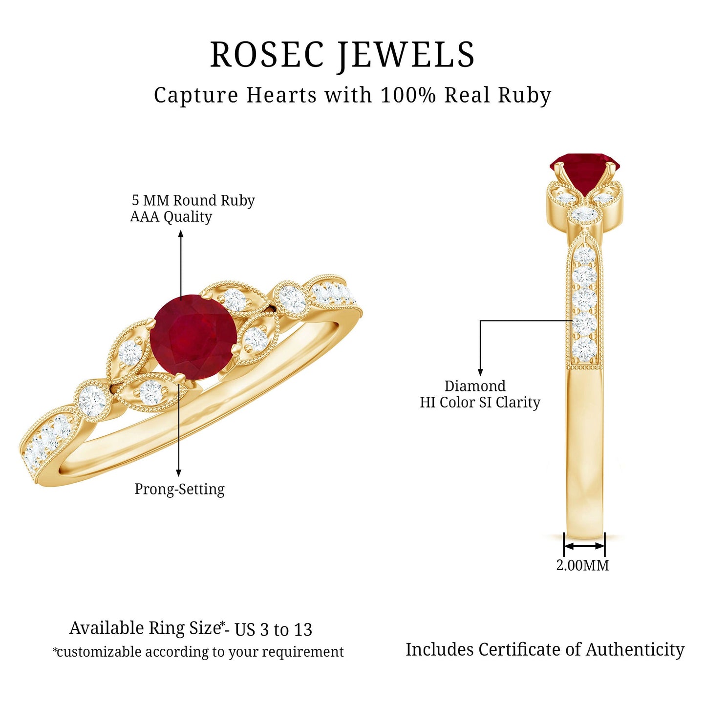 Vintage Style 0.6 Carat Ruby Diamond Engagement Ring for Women