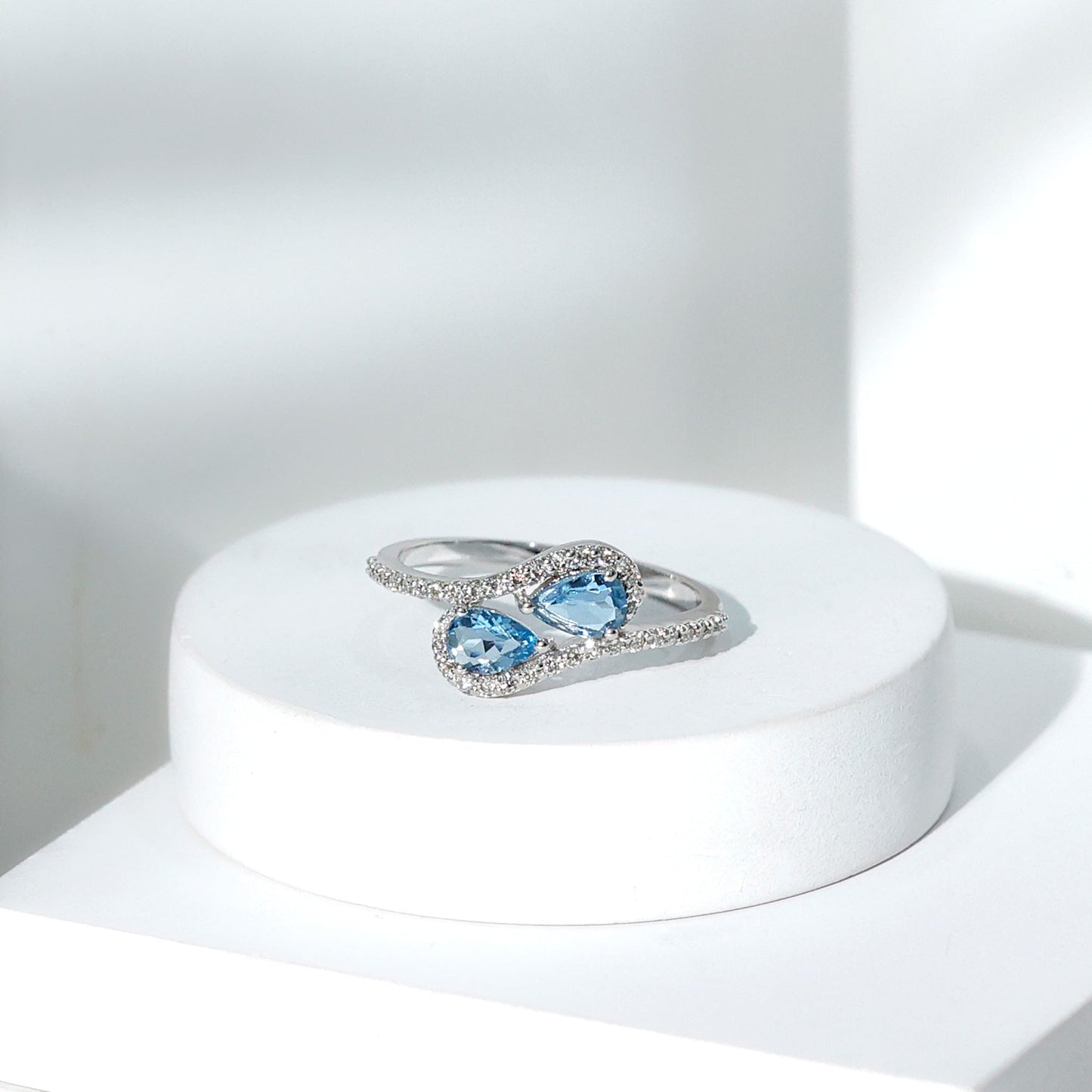 0.7 Carat Aquamarine Two Stone Engagement Ring with Diamond
