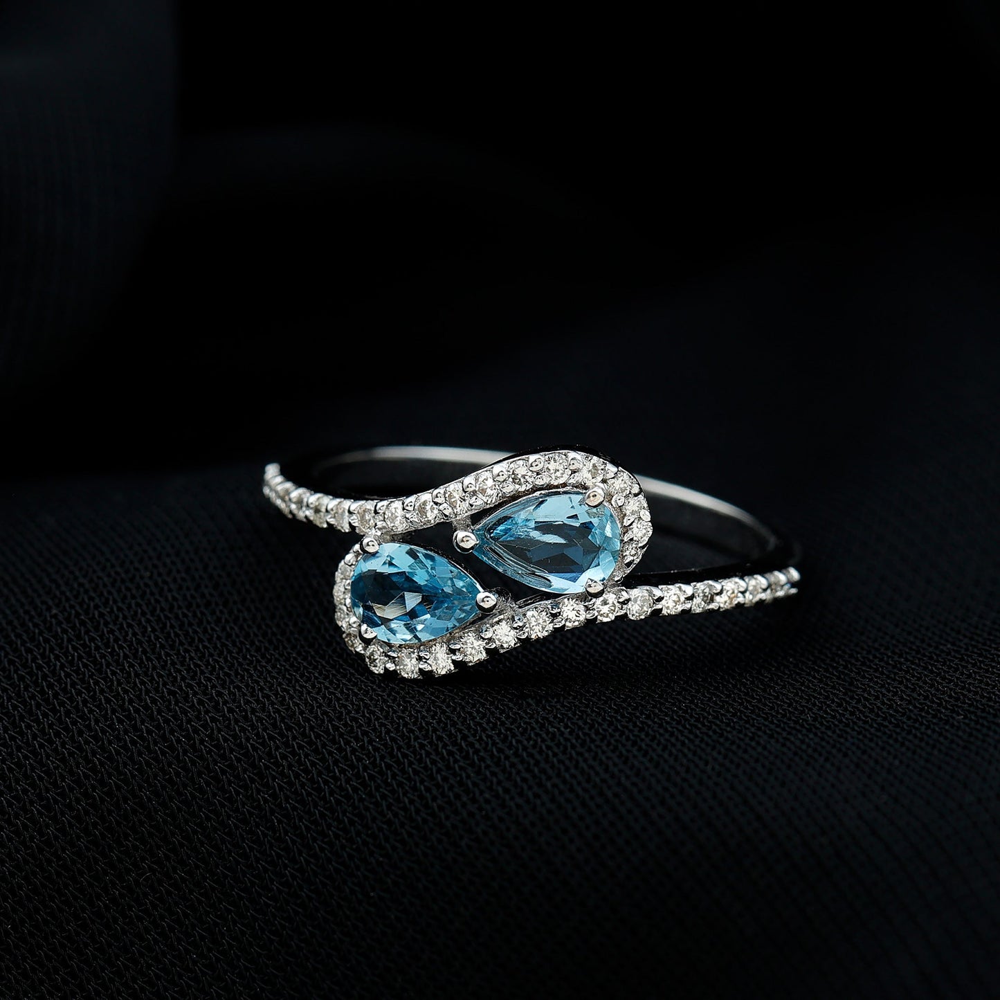 0.7 Carat Aquamarine Two Stone Engagement Ring with Diamond