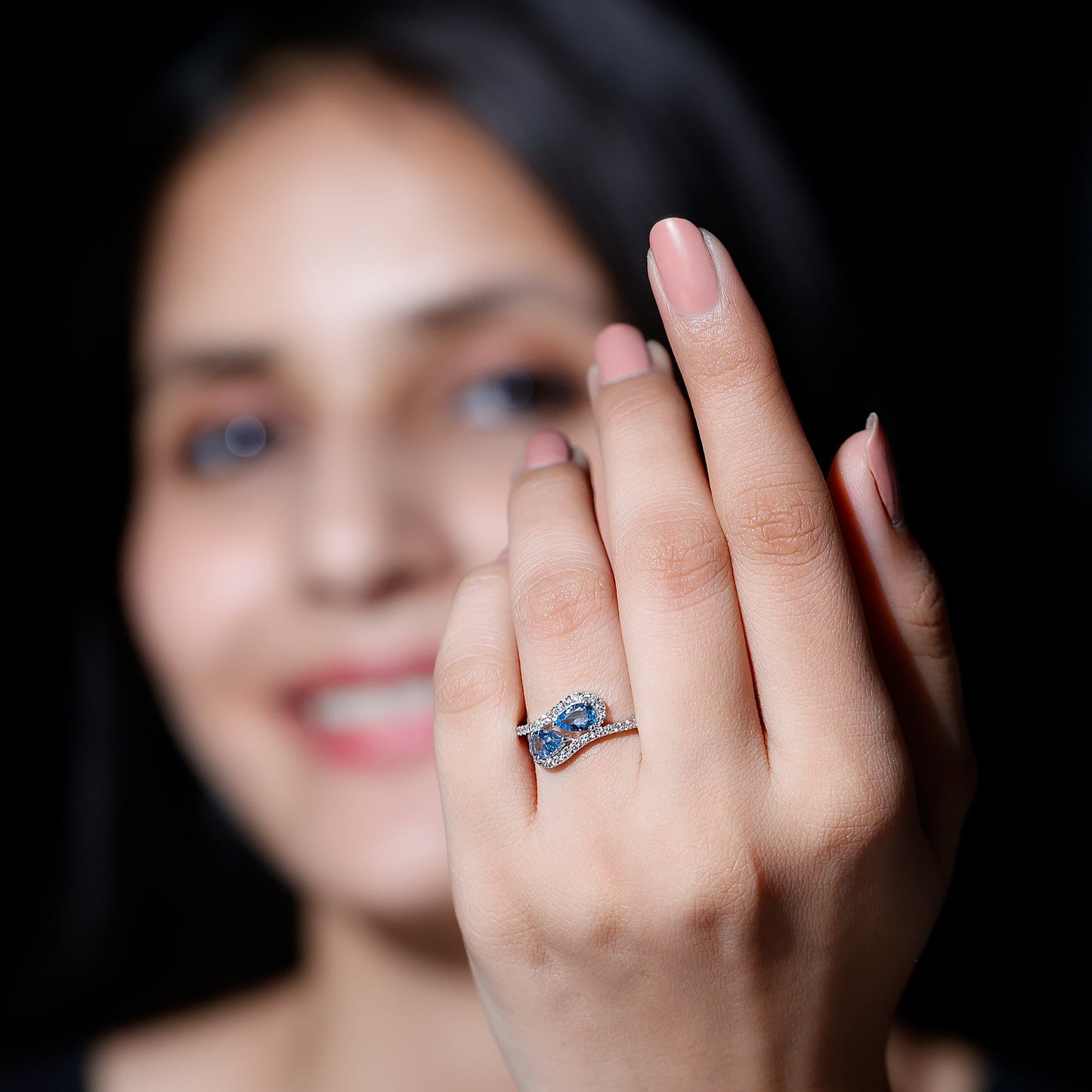 0.7 Carat Aquamarine Two Stone Engagement Ring with Diamond