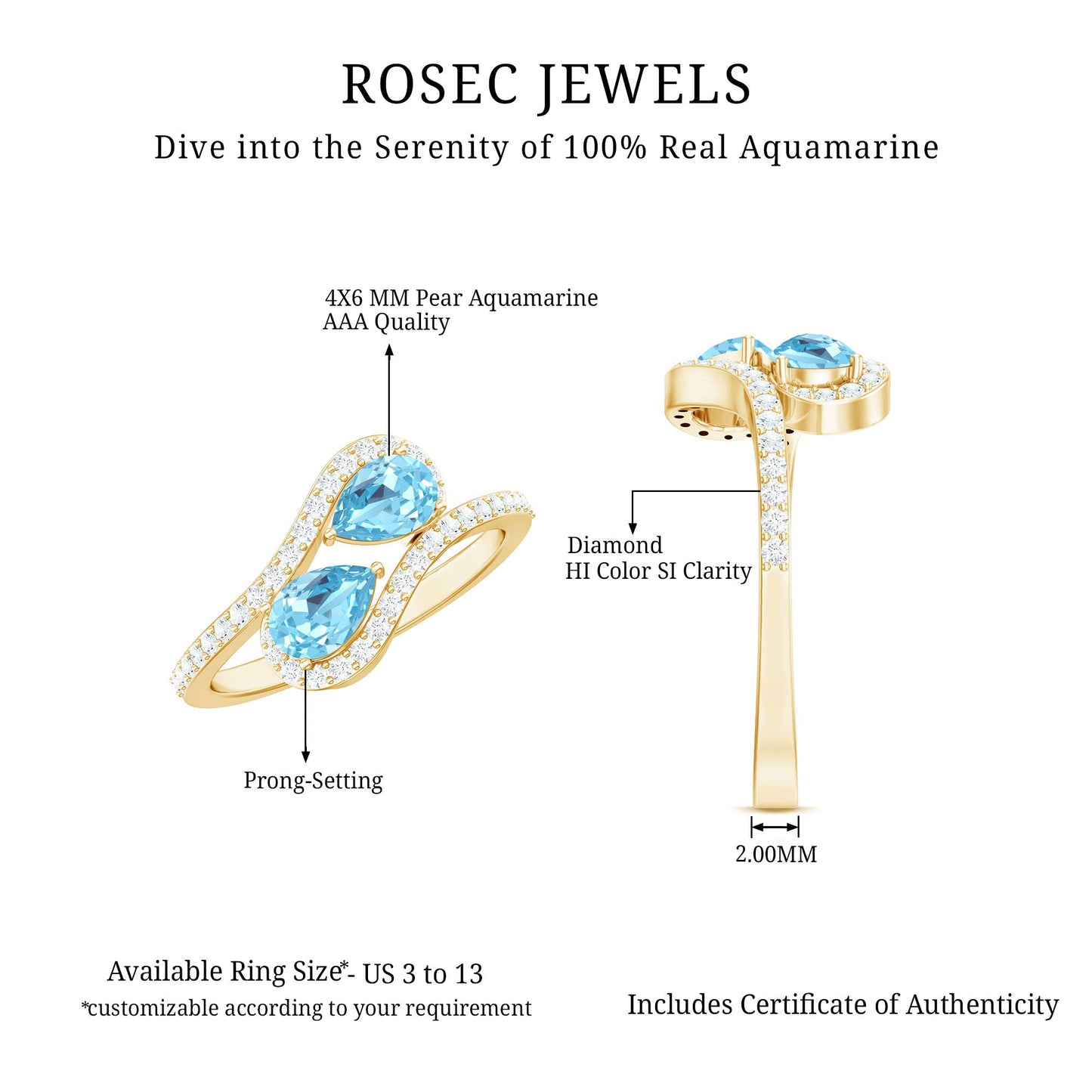 0.7 Carat Aquamarine Two Stone Engagement Ring with Diamond