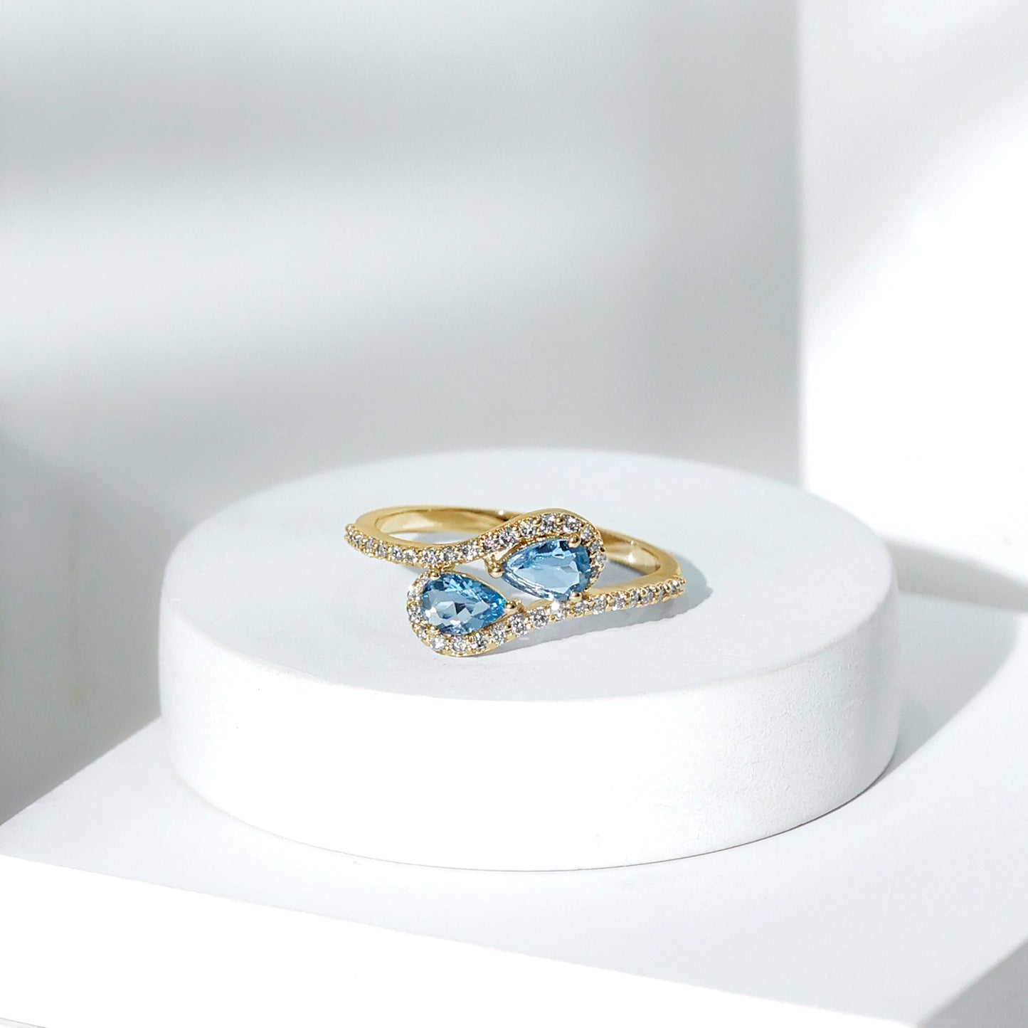 0.7 Carat Aquamarine Two Stone Engagement Ring with Diamond