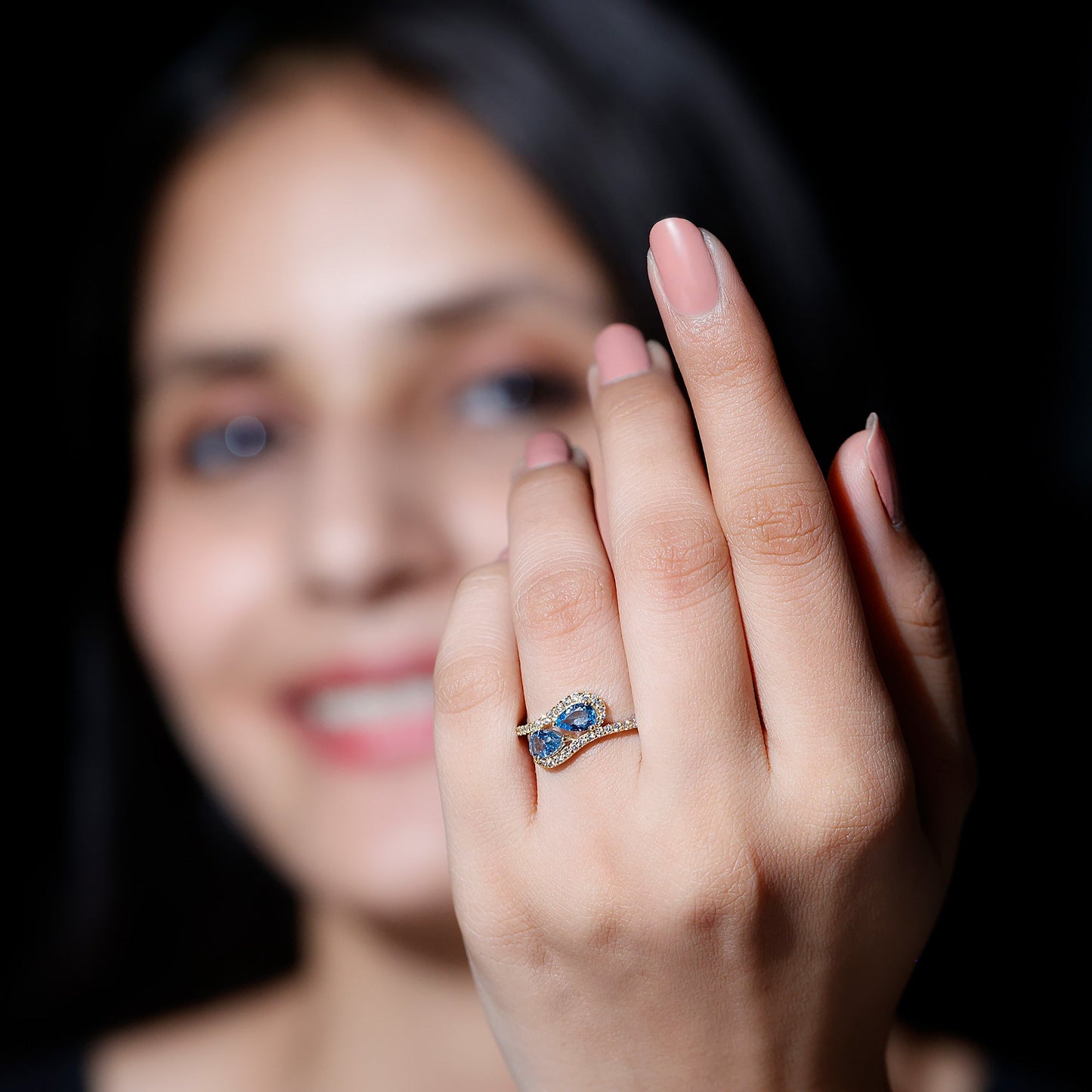 0.7 Carat Aquamarine Two Stone Engagement Ring with Diamond