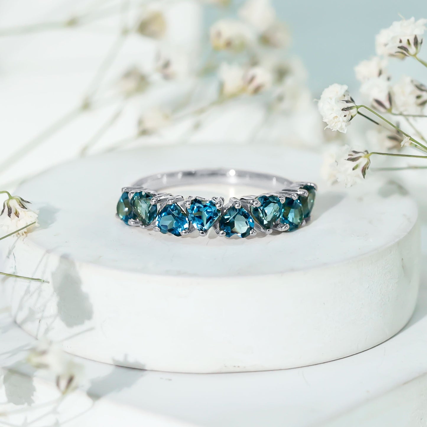 Brilliant Cut Heart London Blue Topaz Half Eternity Band