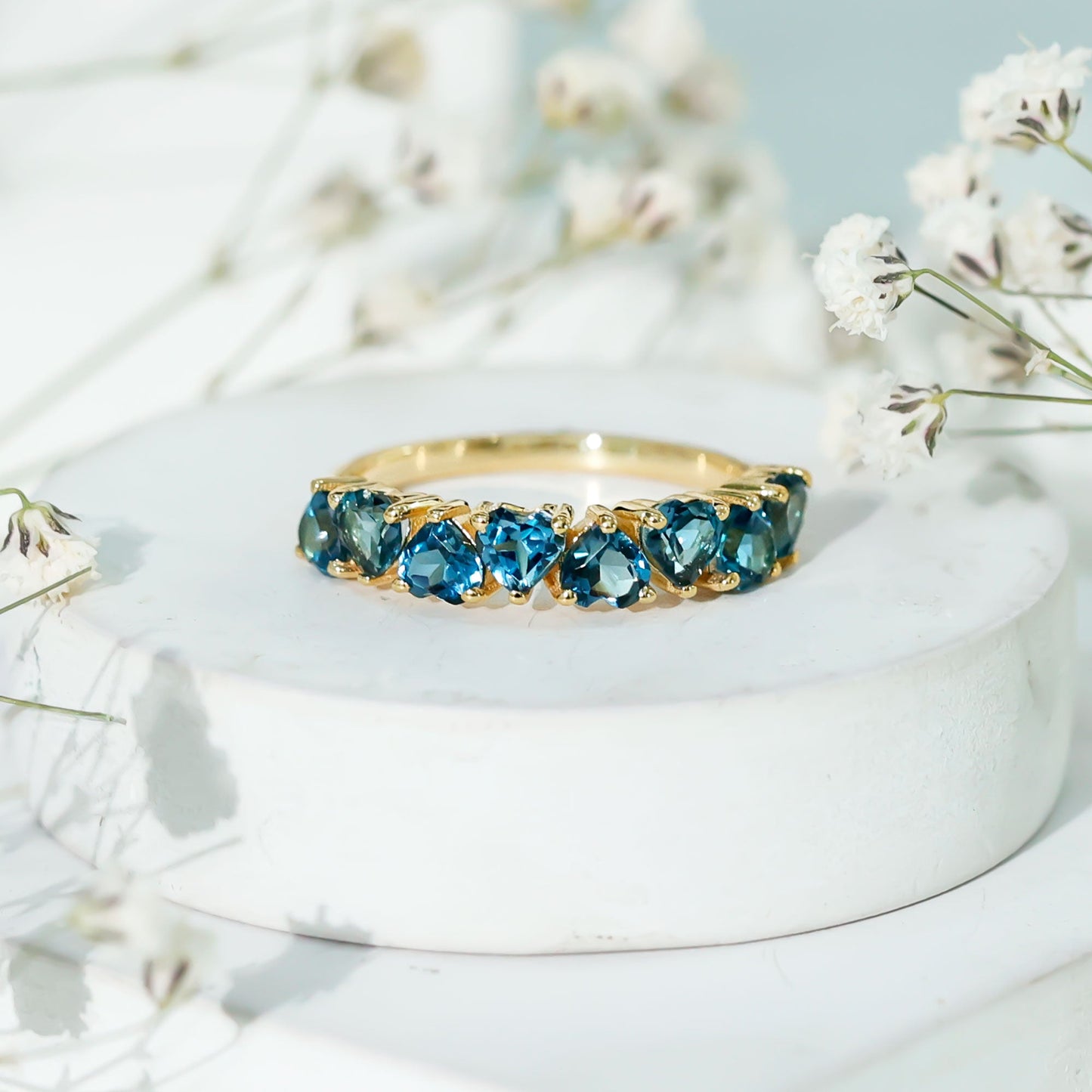 Brilliant Cut Heart London Blue Topaz Half Eternity Band