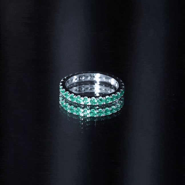 French Pave Set Lab Emerald Stackable Eternity Ring