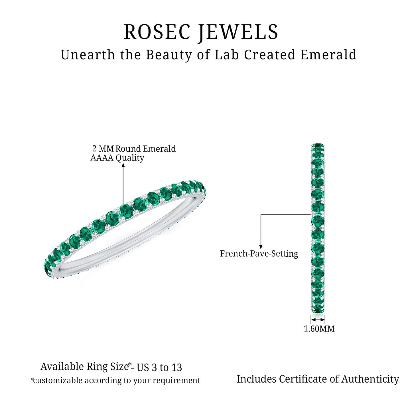 French Pave Set Lab Emerald Stackable Eternity Ring