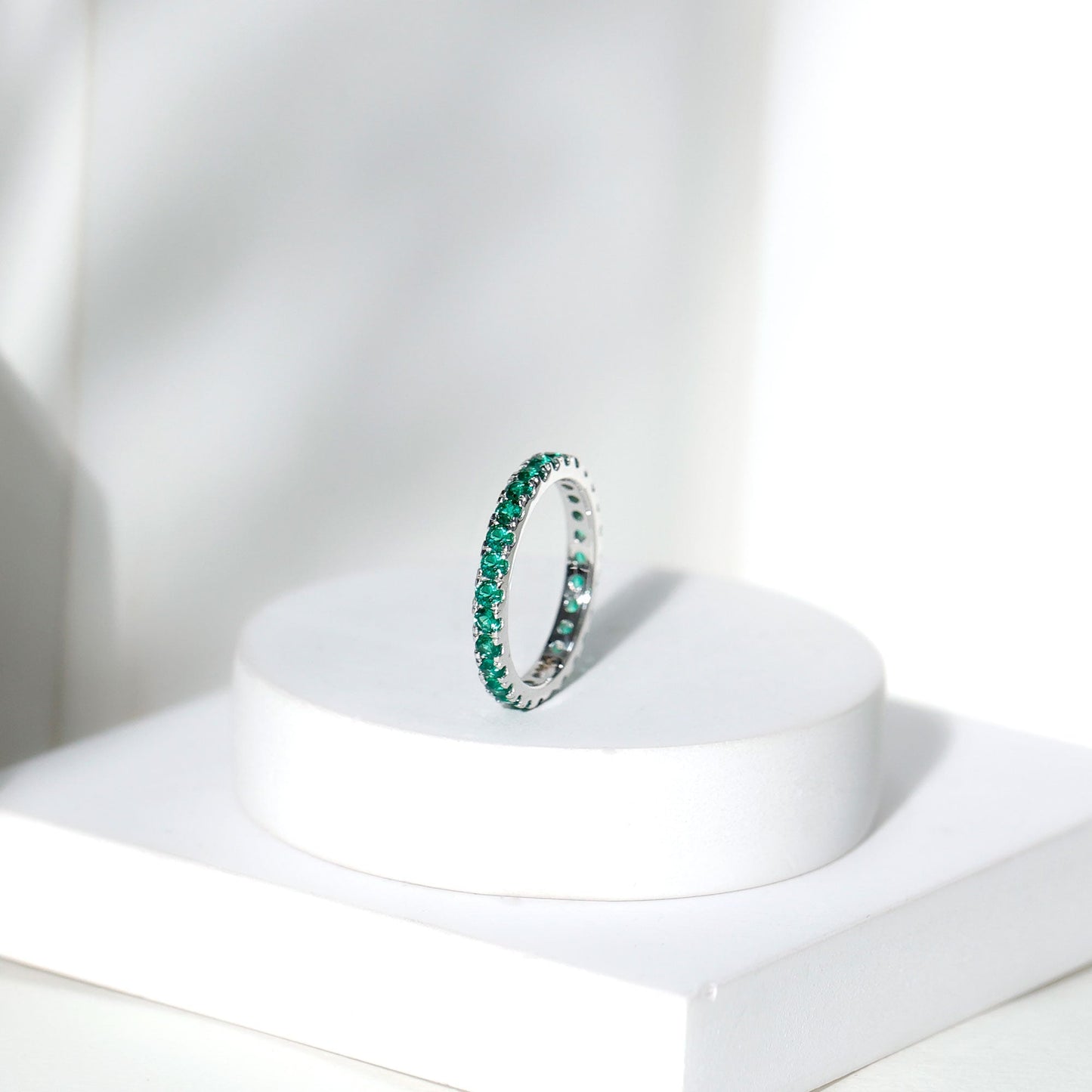 French Pave Set Lab Emerald Stackable Eternity Ring