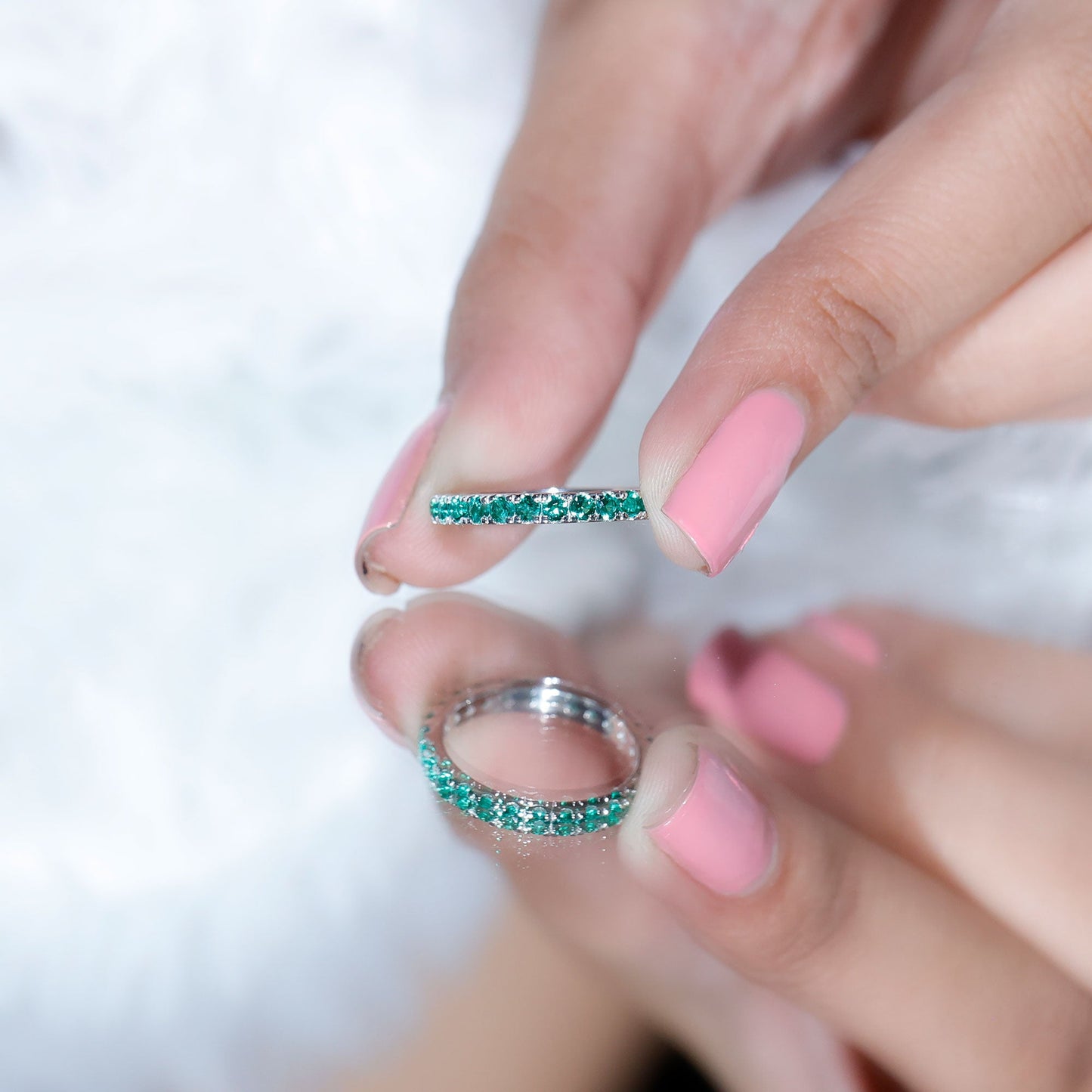 French Pave Set Lab Emerald Stackable Eternity Ring