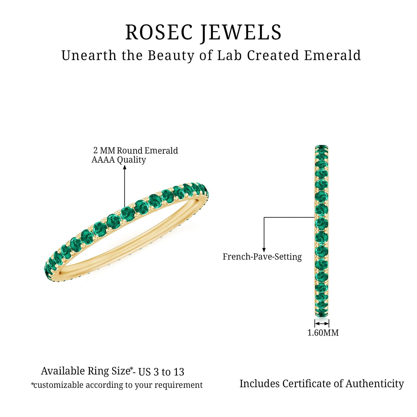 French Pave Set Lab Emerald Stackable Eternity Ring