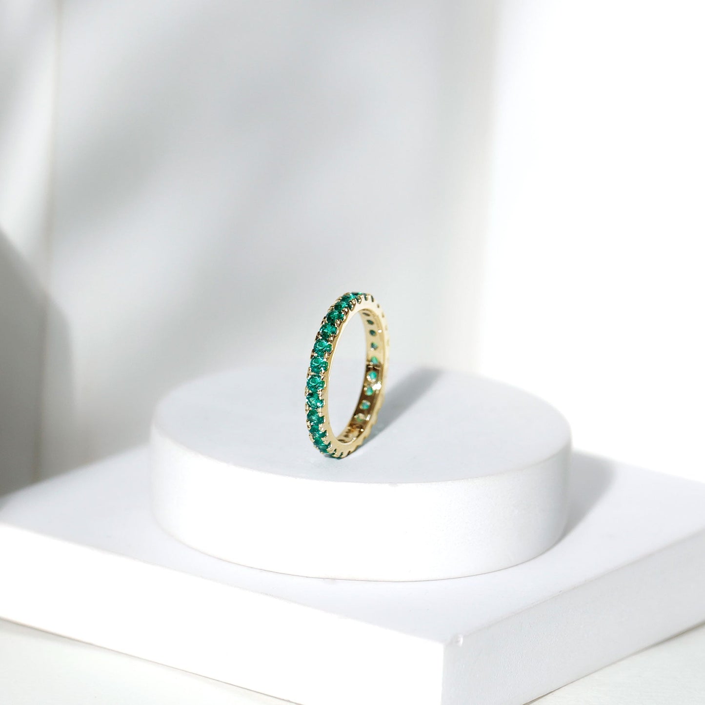 French Pave Set Lab Emerald Stackable Eternity Ring