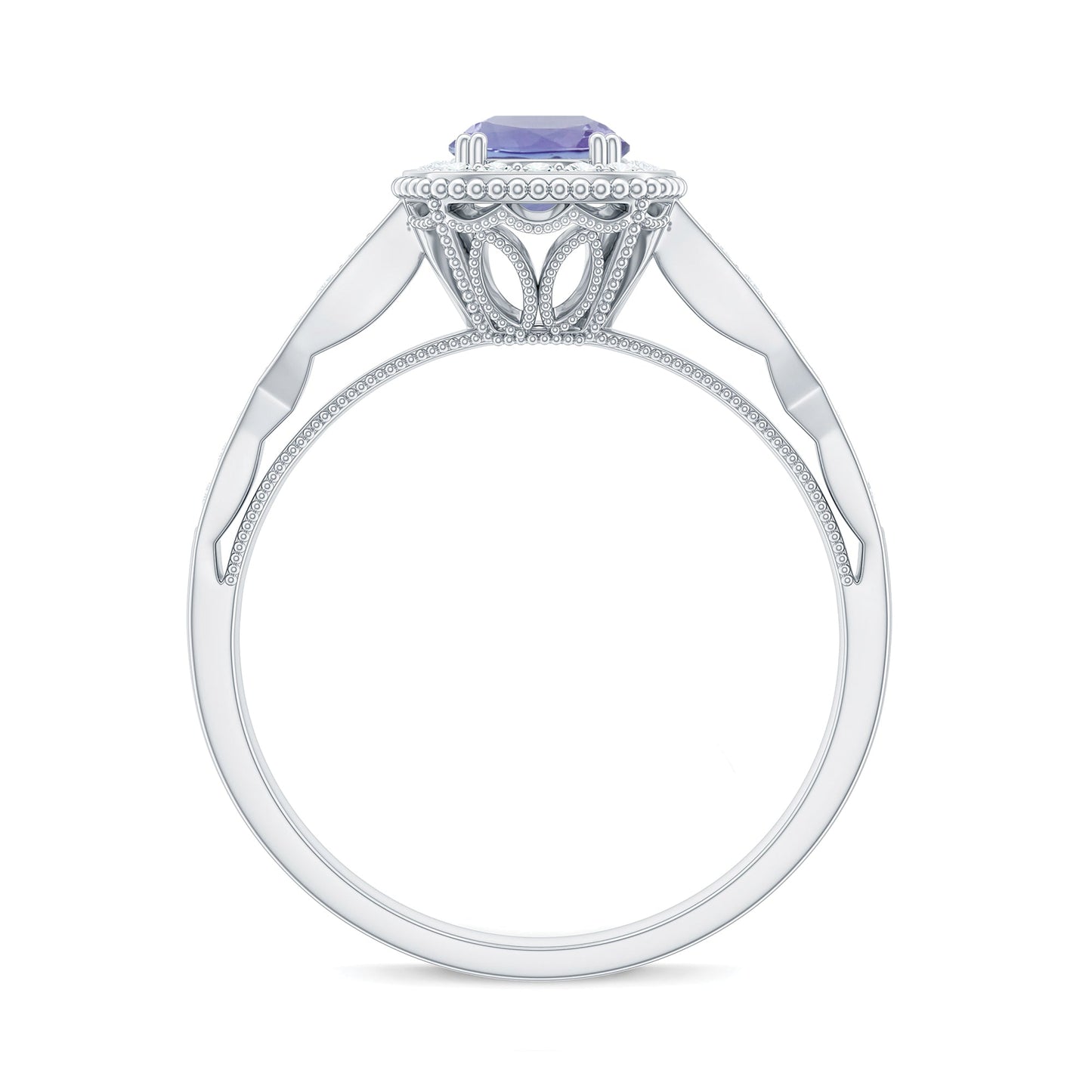 Vintage Style Tanzanite Engagement Ring with Diamond Halo for Women