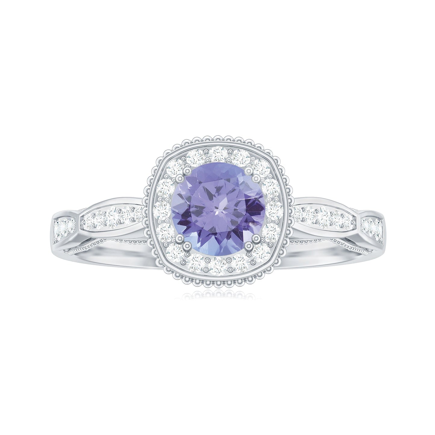 Vintage Style Tanzanite Engagement Ring with Diamond Halo for Women